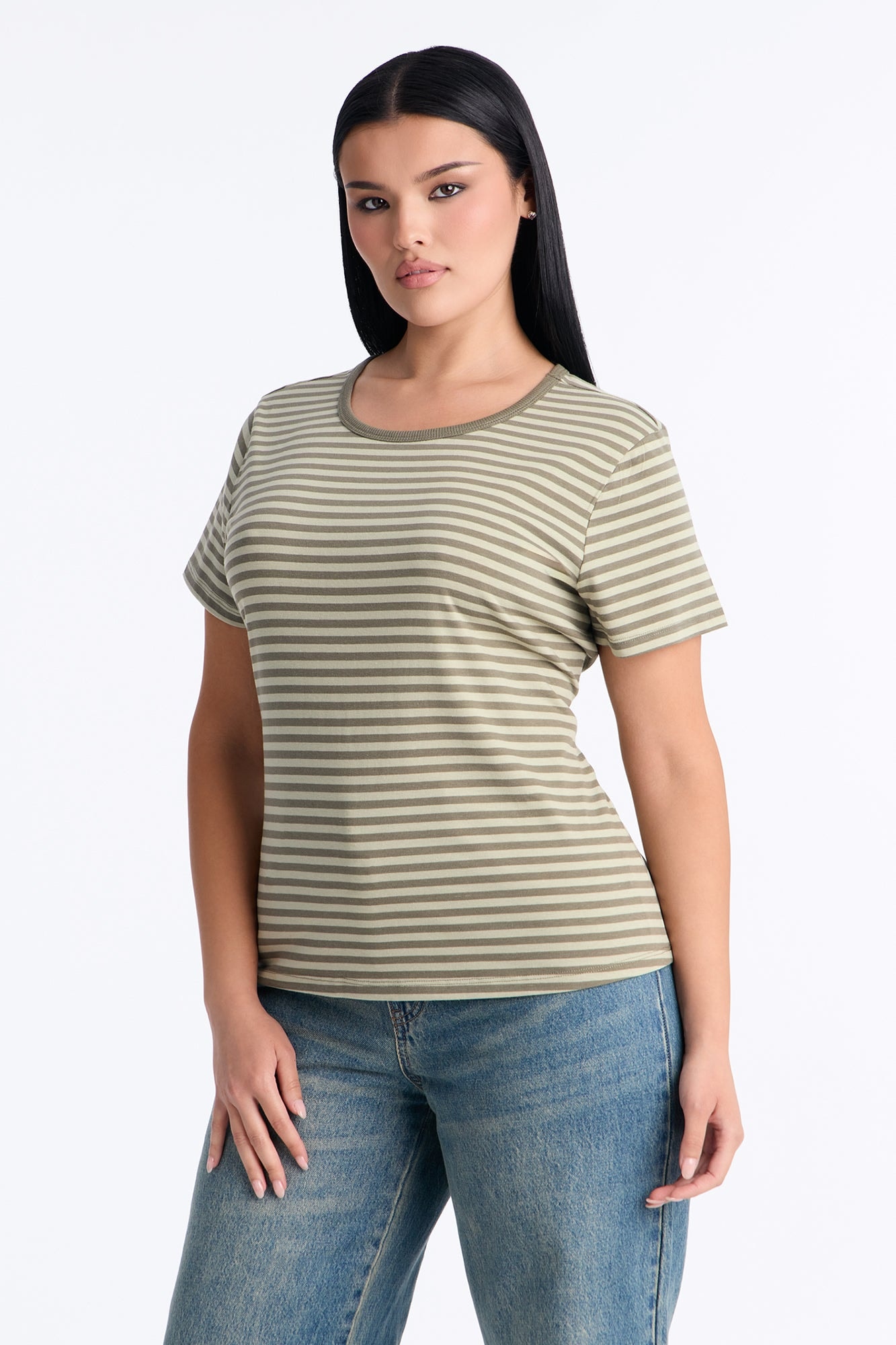 Taylor Striped Crew Neck Short Sleeve Top - Green/combo image 1