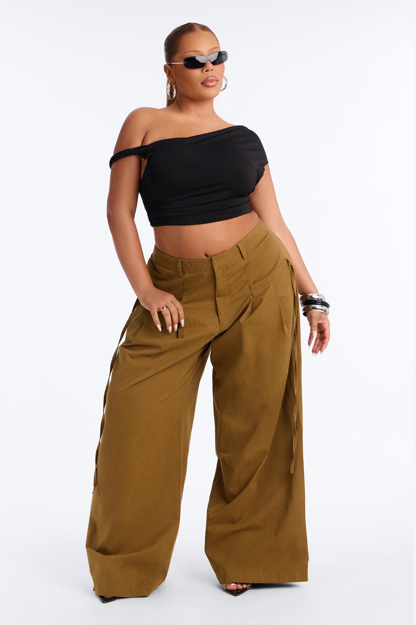 Tessa Twill Wide Leg Pant 32″ - Olive image 1