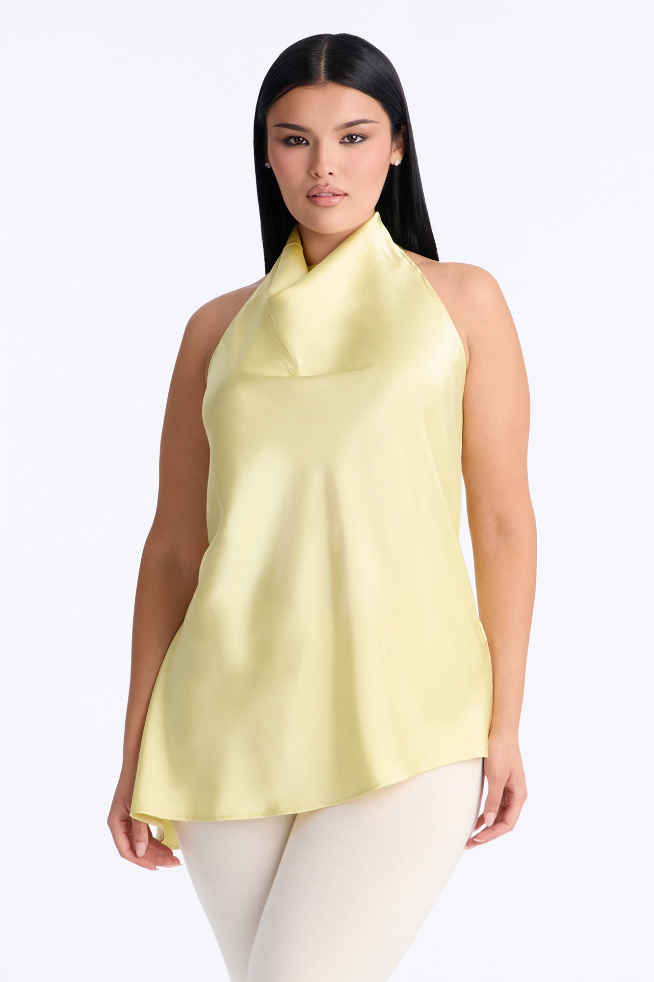 Teagan High Neck Satin Halter Top - Butter Yellow image 1