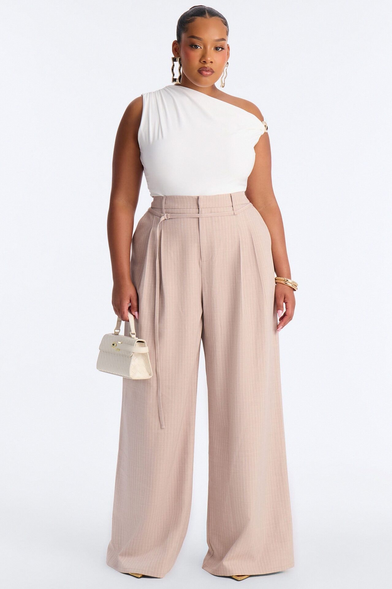 Old Money Feel Pinstripe Belted Trouser Pant 33″ - Mauve image 1