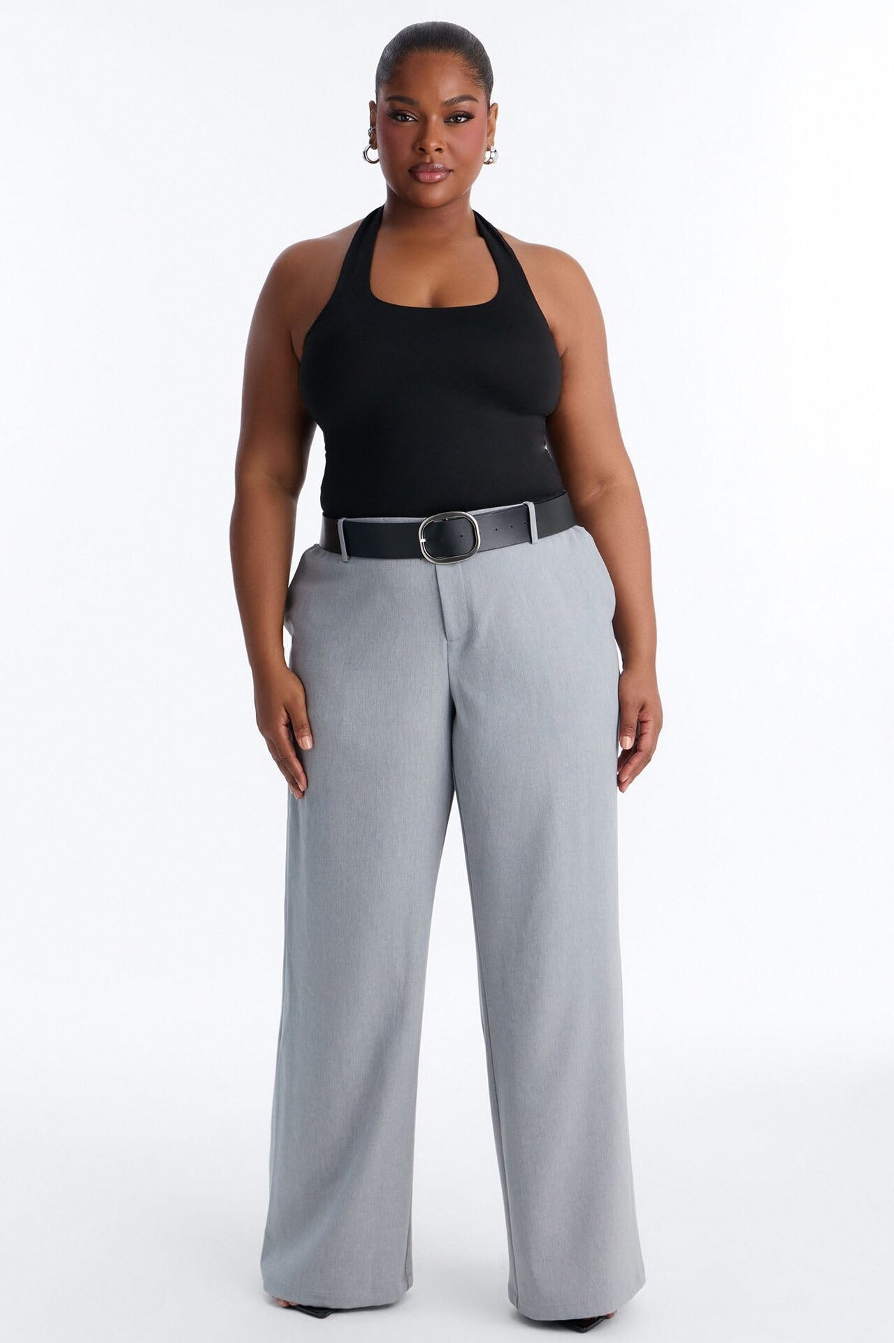 Angelina Low Rise Belted Straight Leg Trouser - Grey image 1