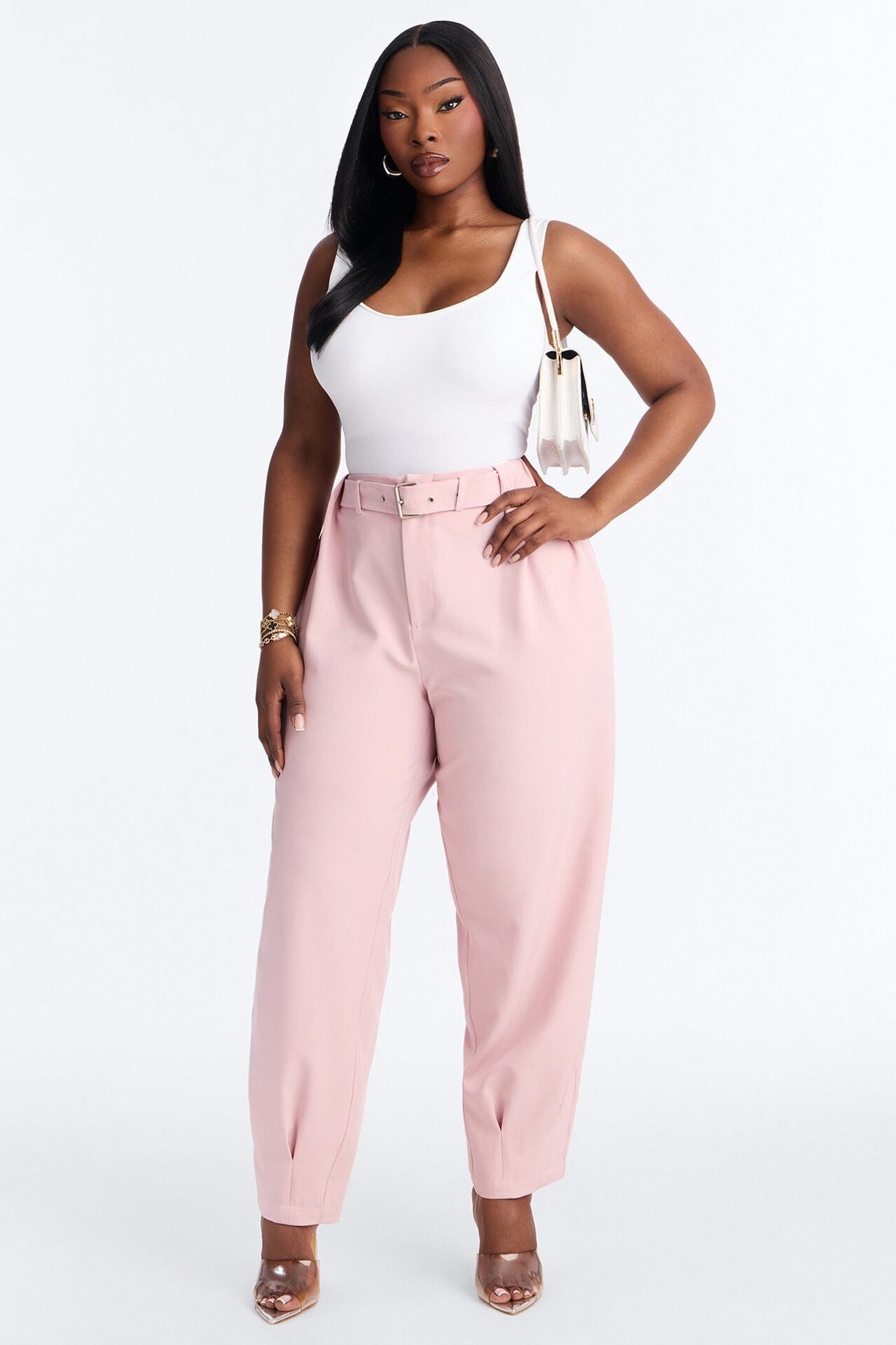 Saddle Up Belted Barrel Leg Trouser - Light Pink image 1