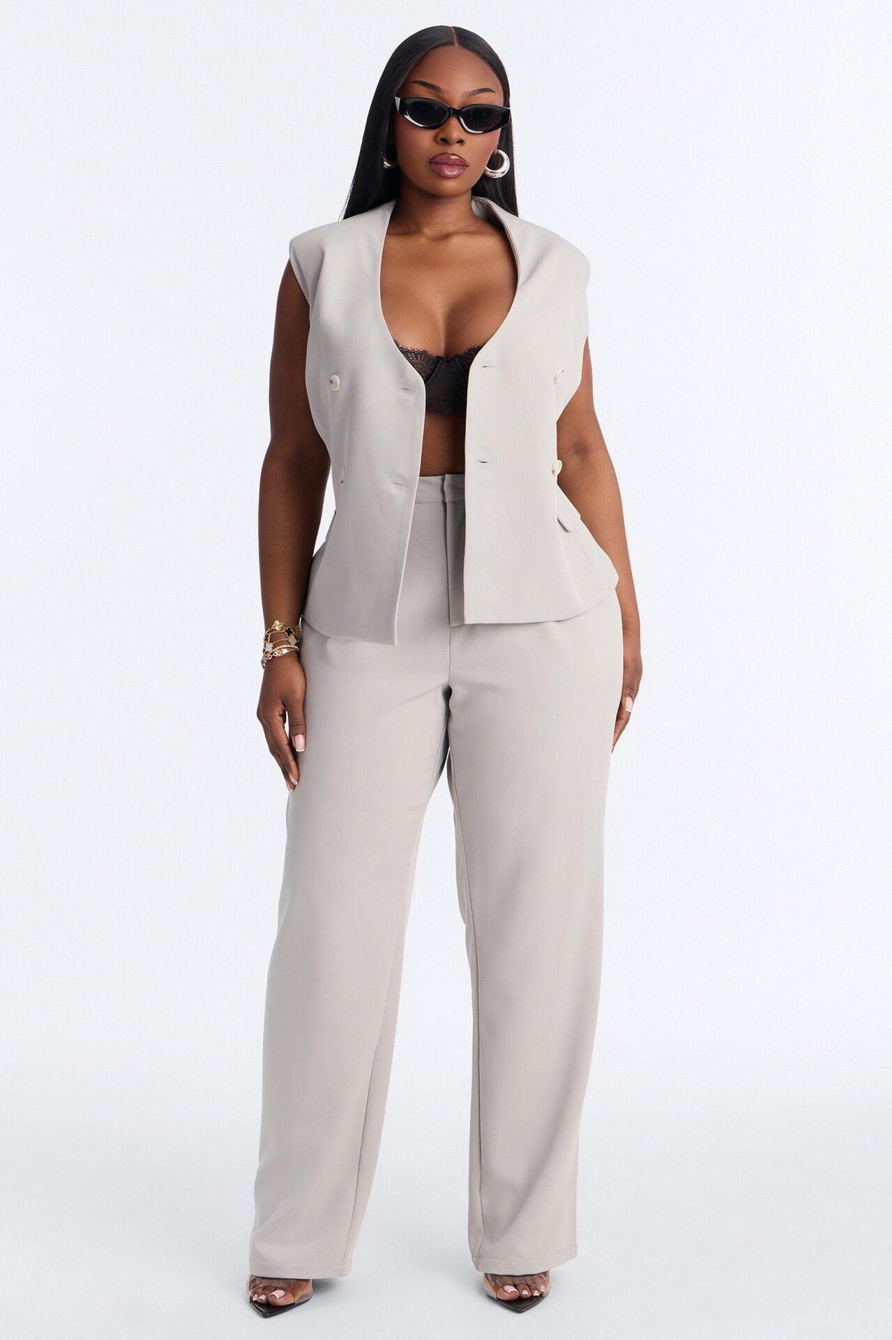 Everything in Order Pleated Straight Leg Trouser - Light Grey image 1