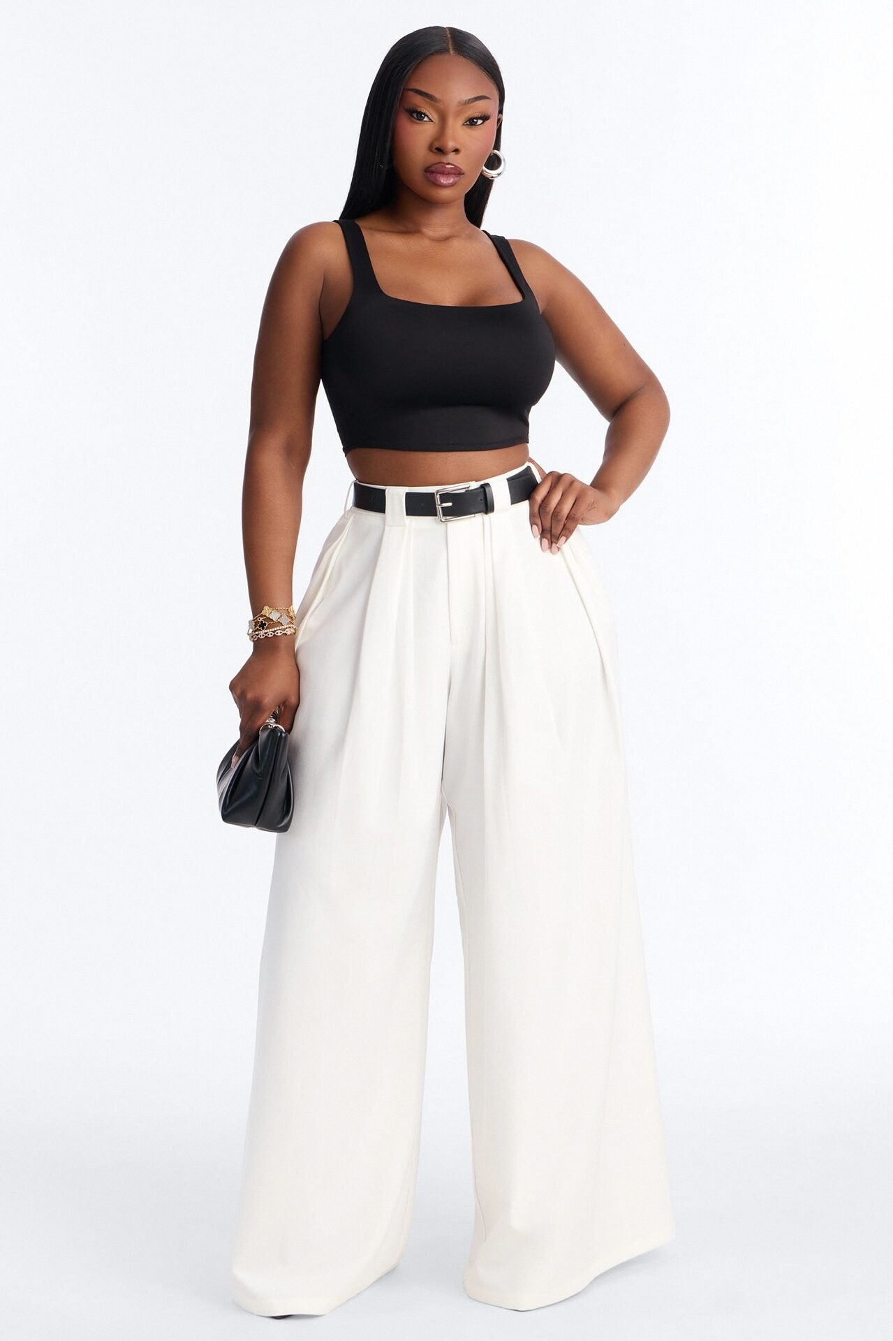 No Brainer Belted Wide Leg Pleated Pant - White image 1
