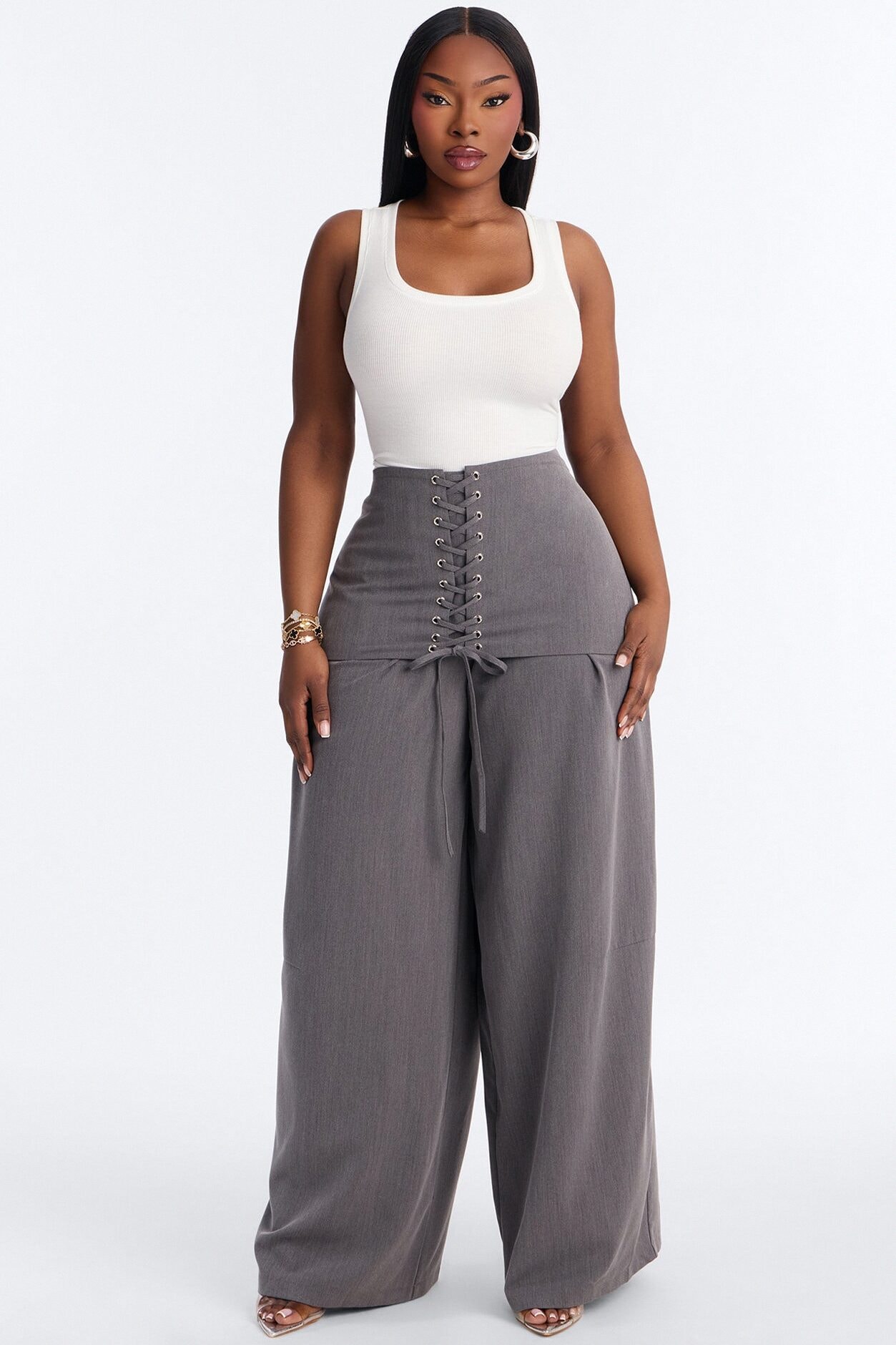 Carter High Rise Removable Corset Wide Leg Trouser - Grey image 1