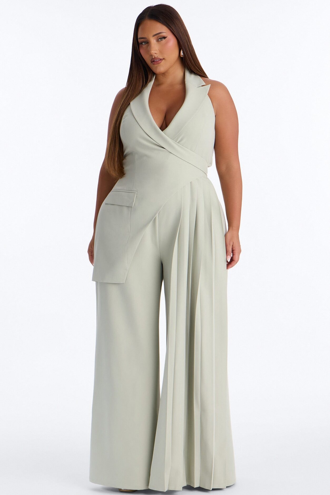 Amara Asymmetrical Draped Jumpsuit - Sage image 1