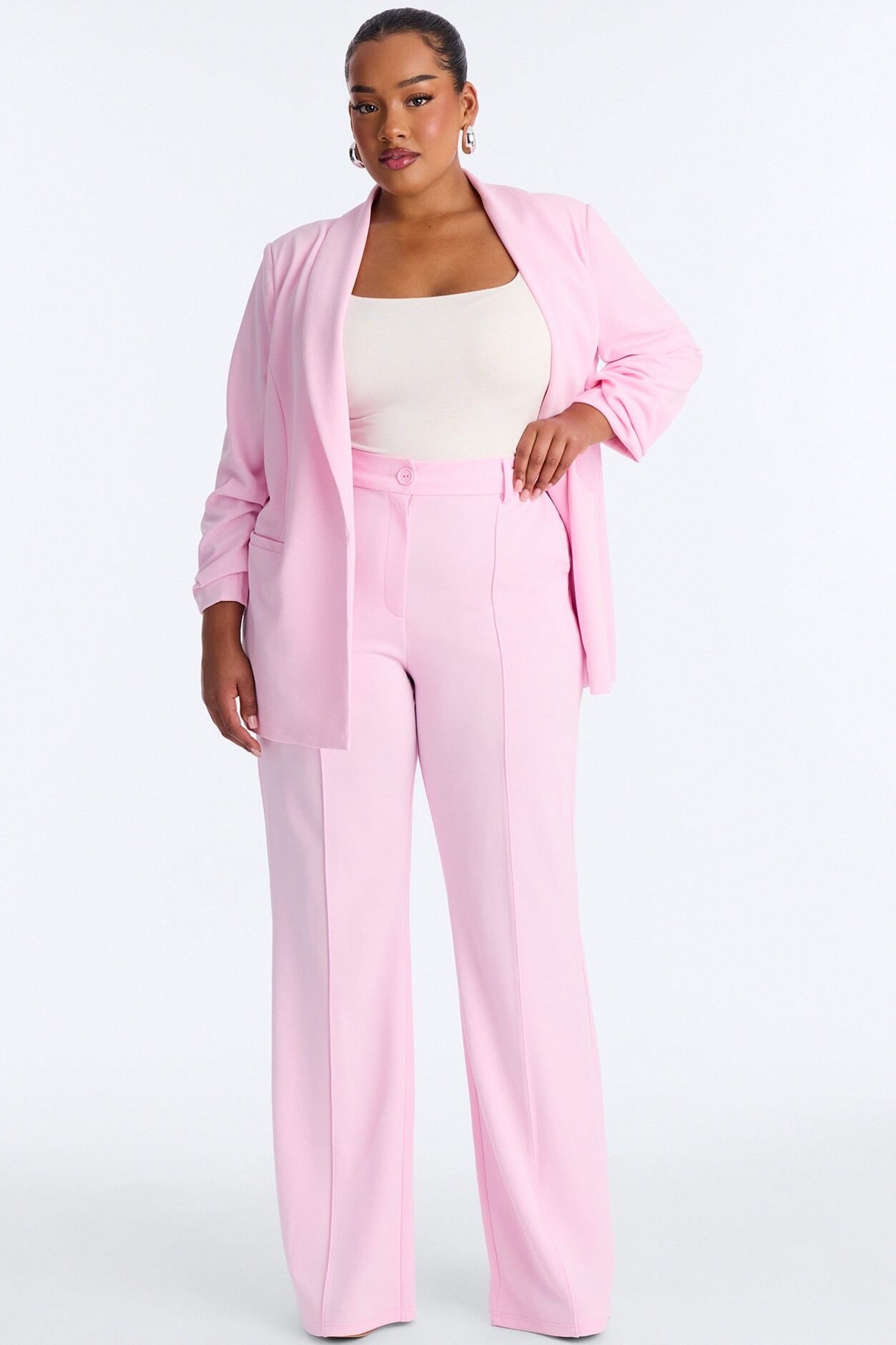 Heidi Wide Leg Trouser Pant - Light Pink image 1