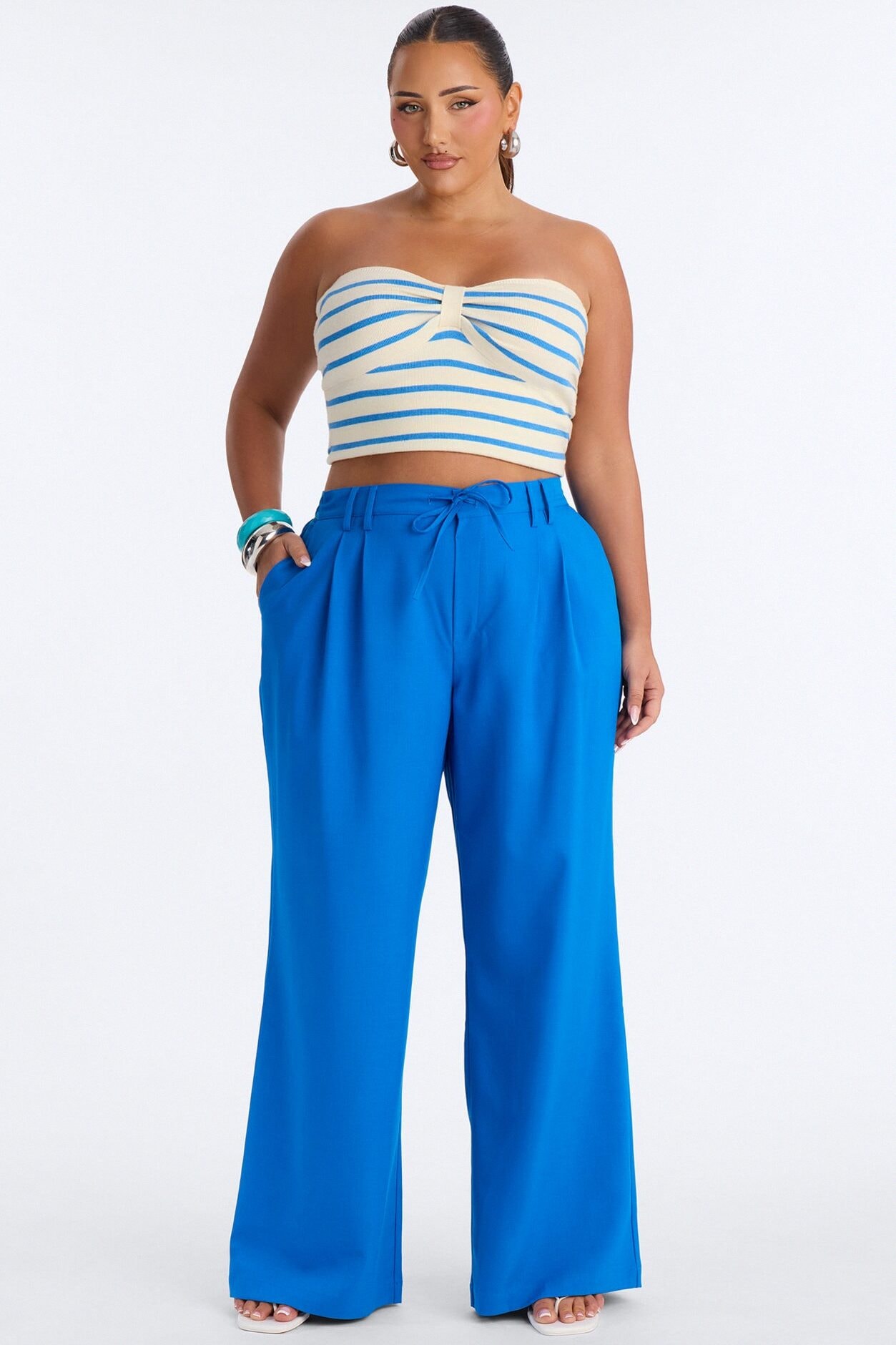 Cami Wide Leg Trouser Pant - Blue image 1