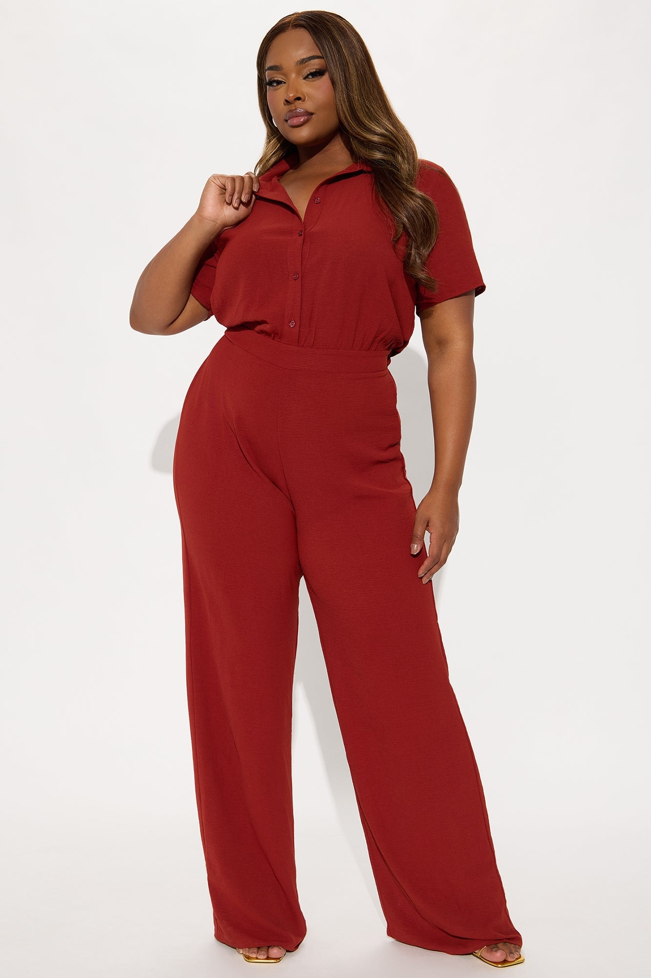 Makenzie Short Sleeve Jumpsuit - Rust image 1