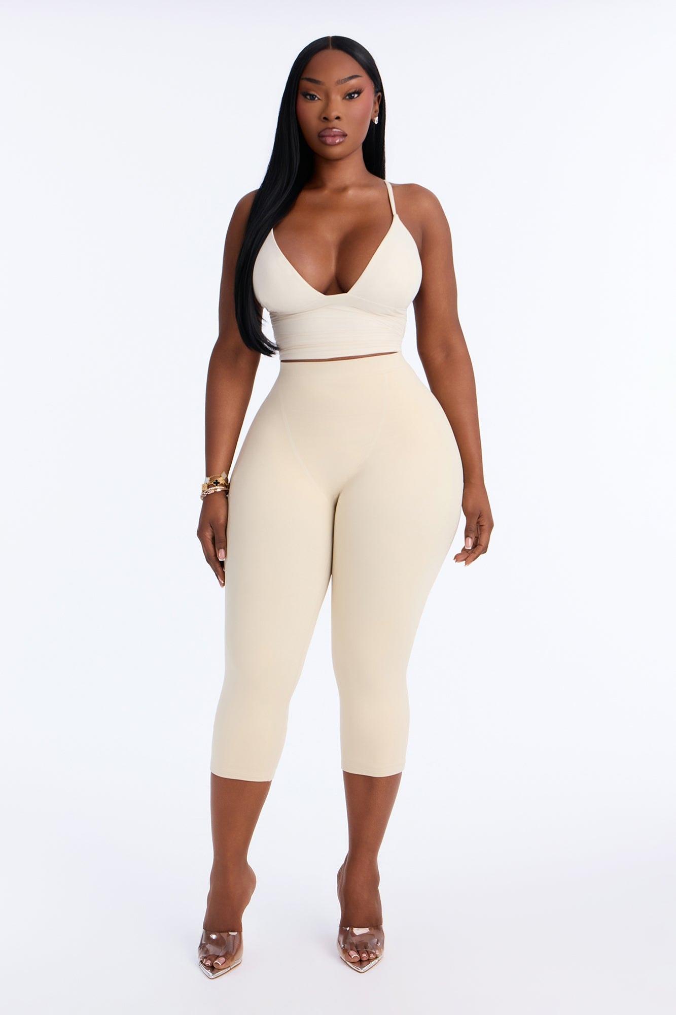 Seamless Smooth Double Lined Capri Pant - Bone image 1