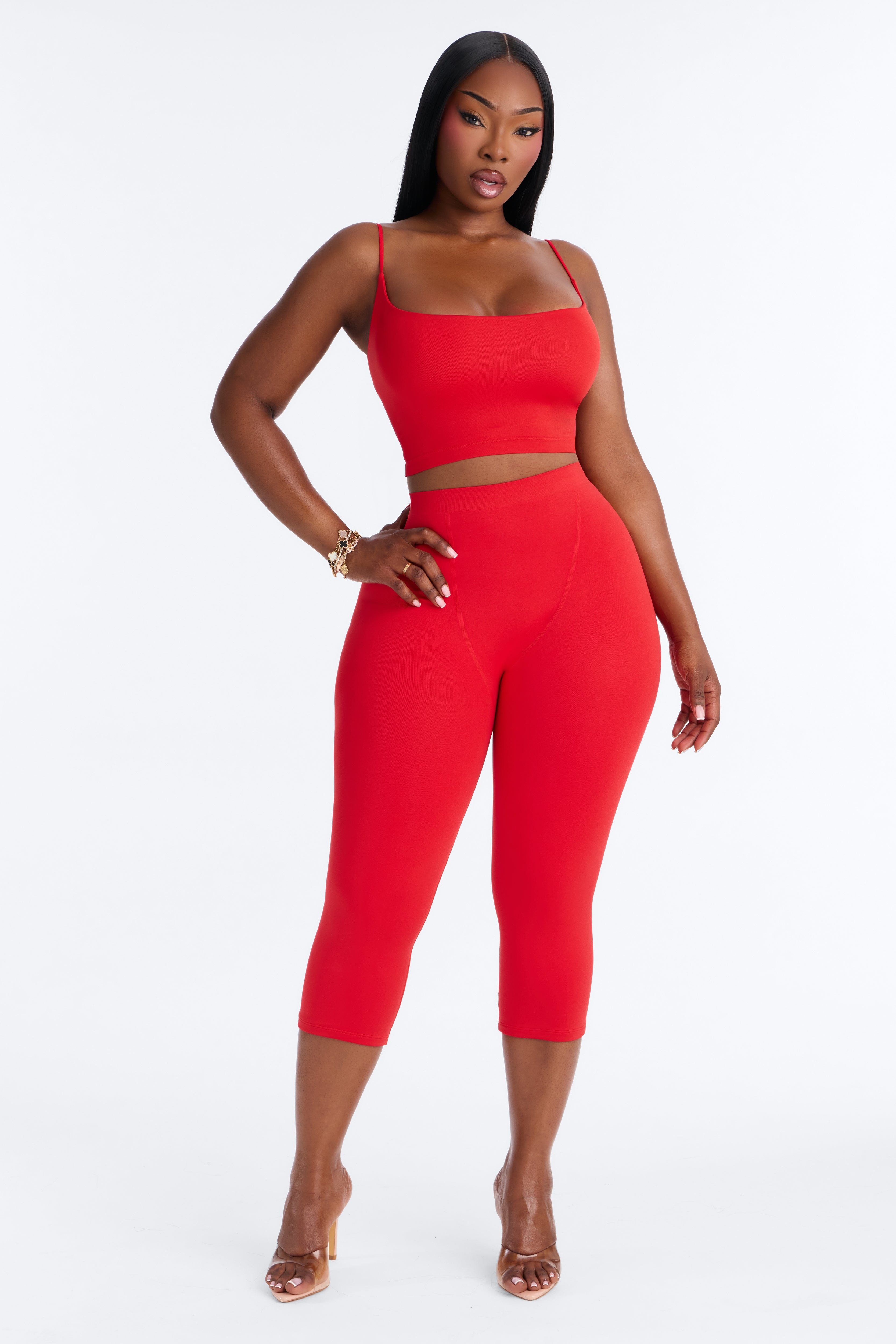Seamless Smooth Double Lined Capri Pant - DarkRed image 1