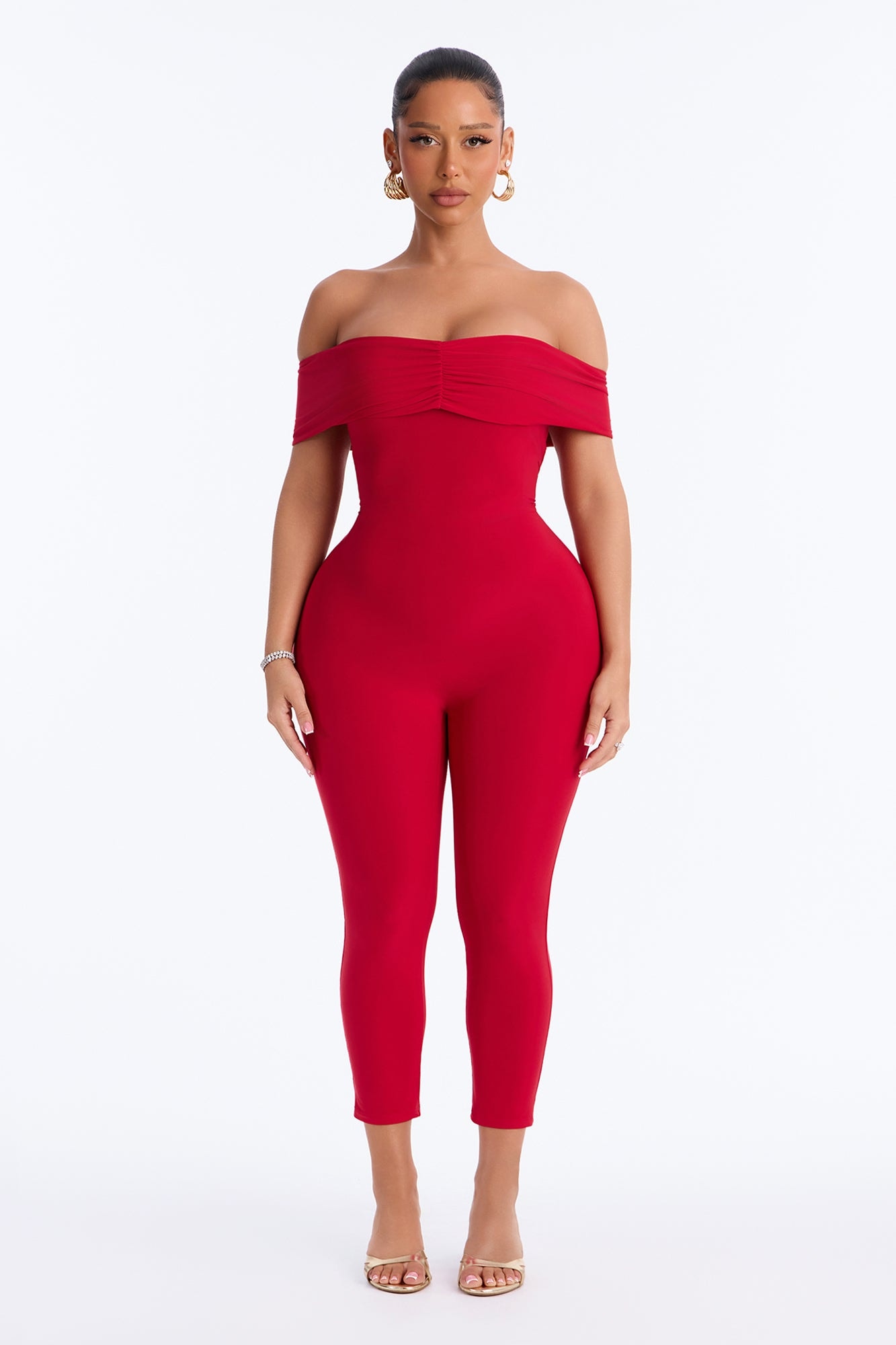 Pauly Off Shoulder Capri Jumpsuit - Red image 1