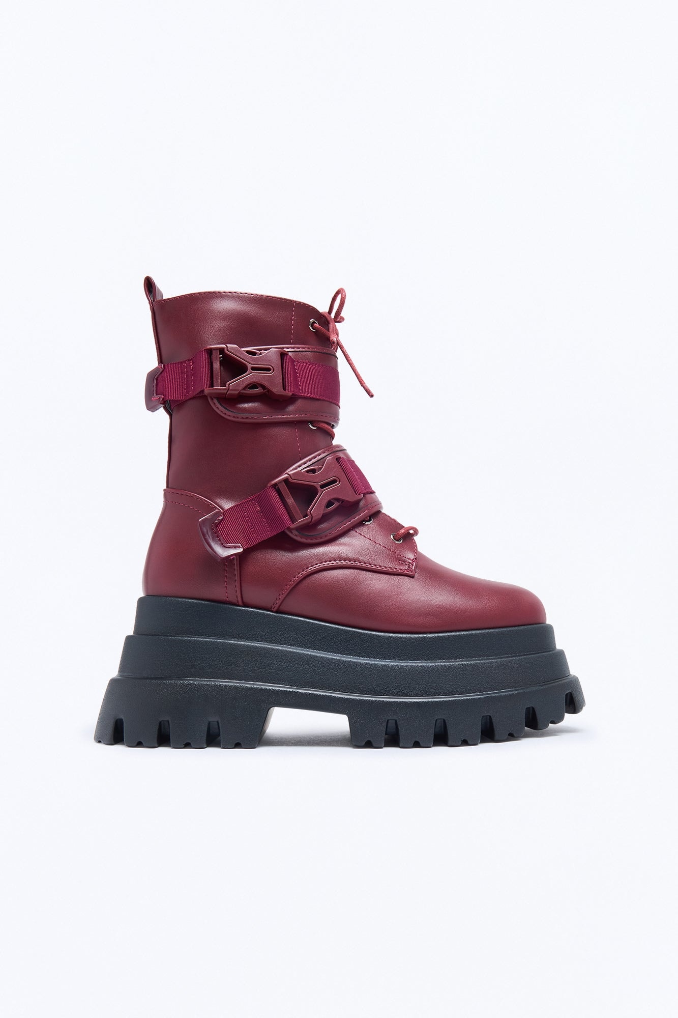 Most Daring Platform Combat Boots - Burgundy image 1