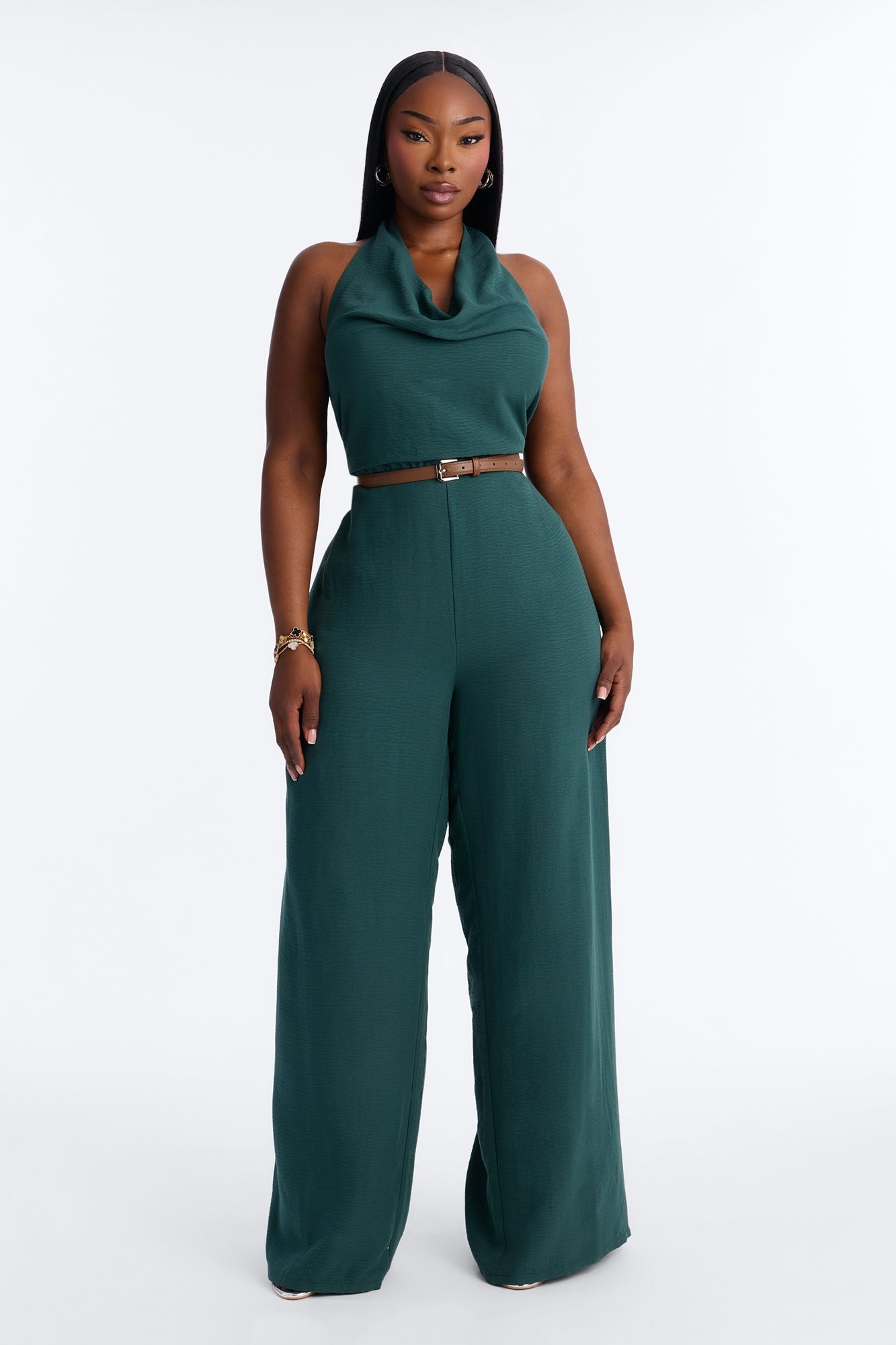 Amelia Belted Halter Jumpsuit - Hunter image 1