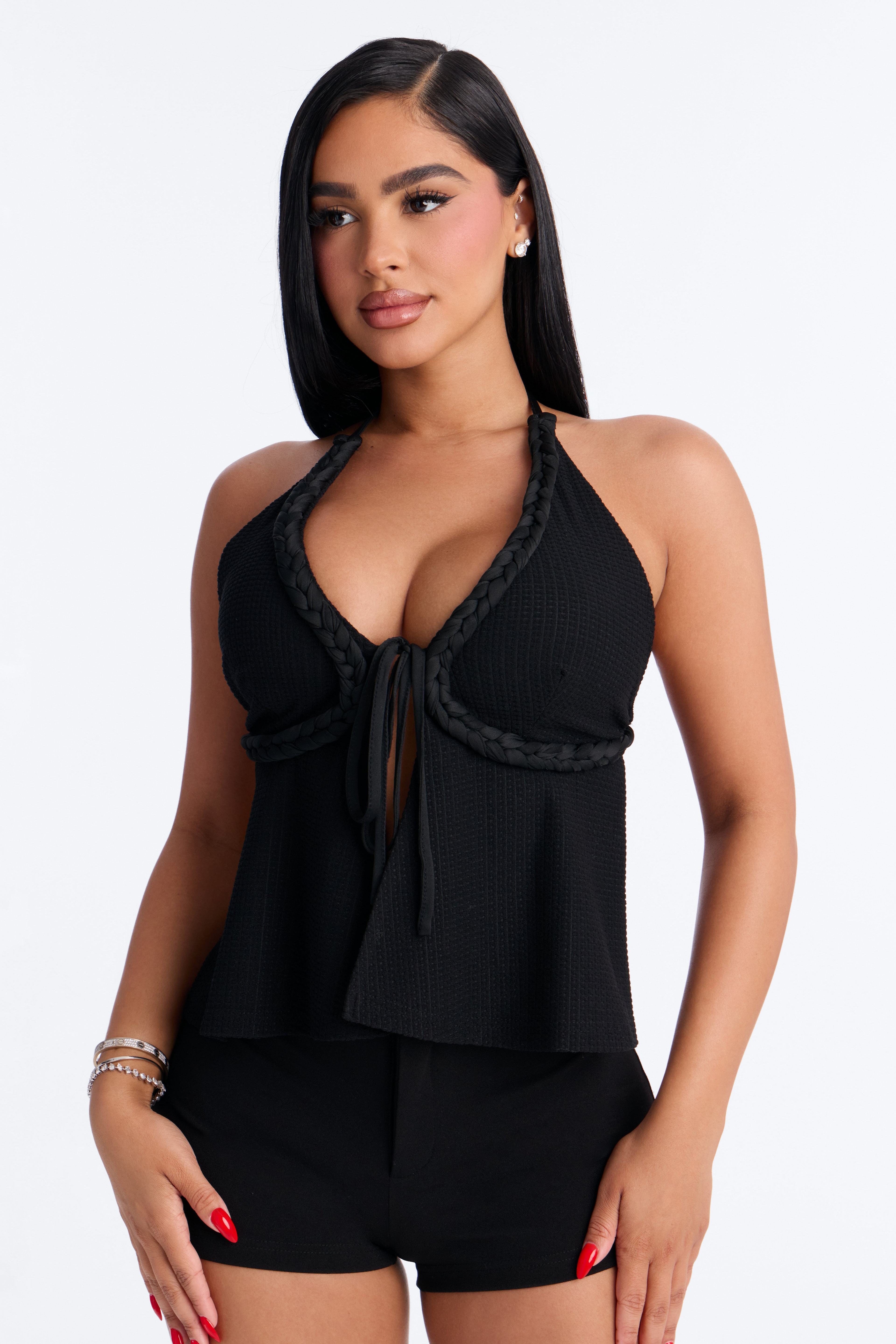 New Horizons Braided Halter Top - Black image 1