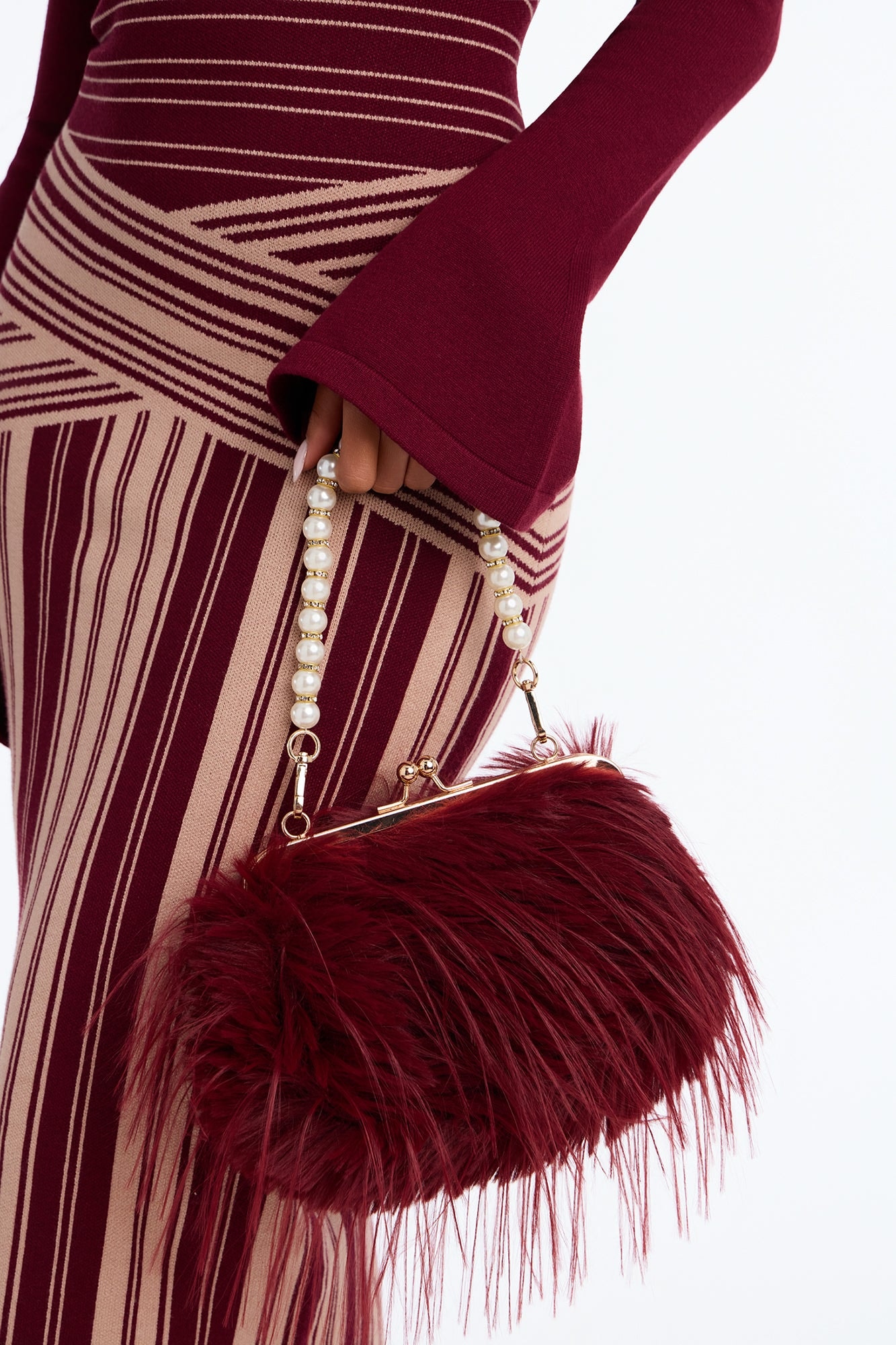 Double Date Faux Fur Clutch - Burgundy image 1