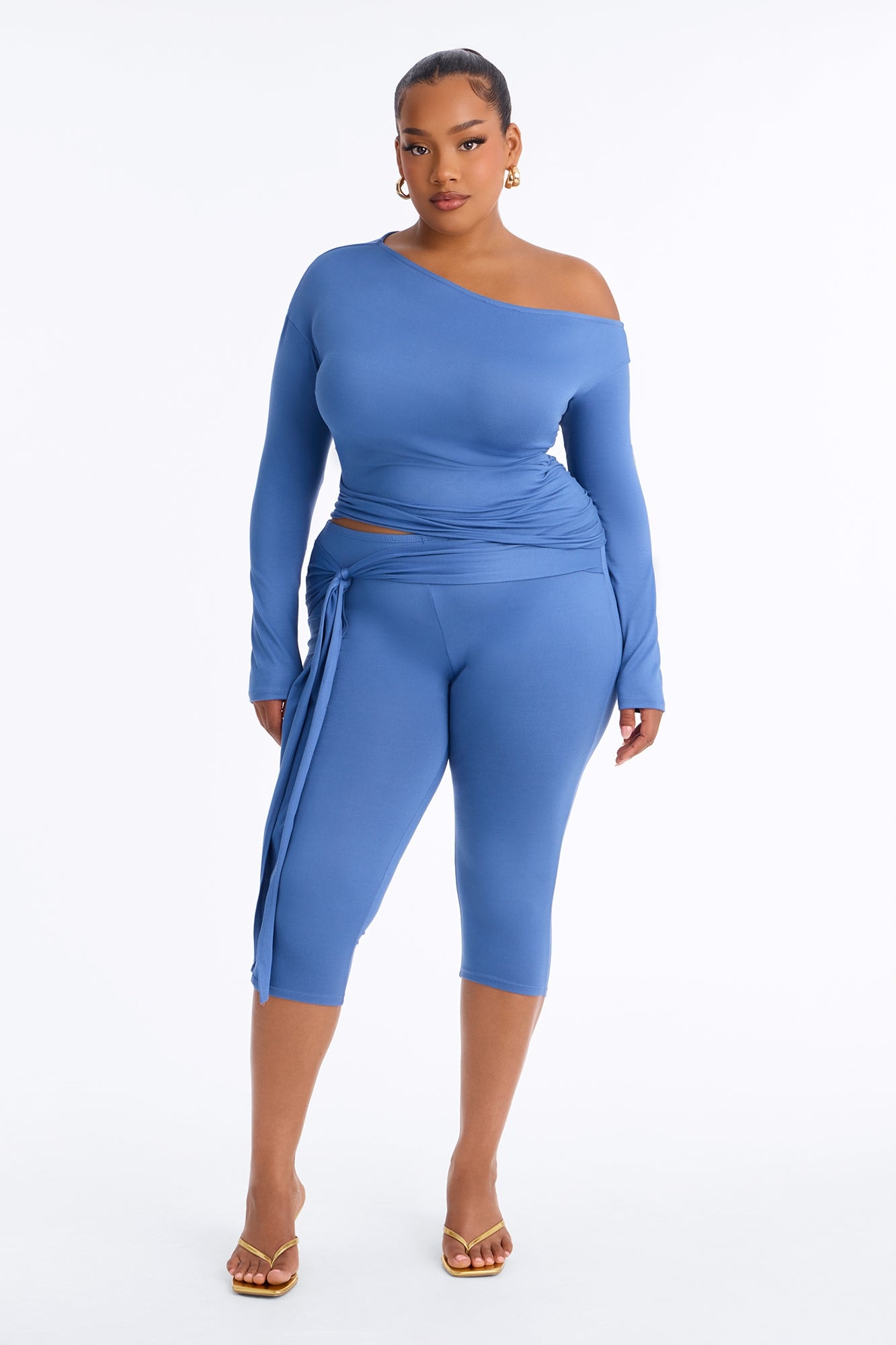 Leah Tie Waist Capri Set - Denim image 1