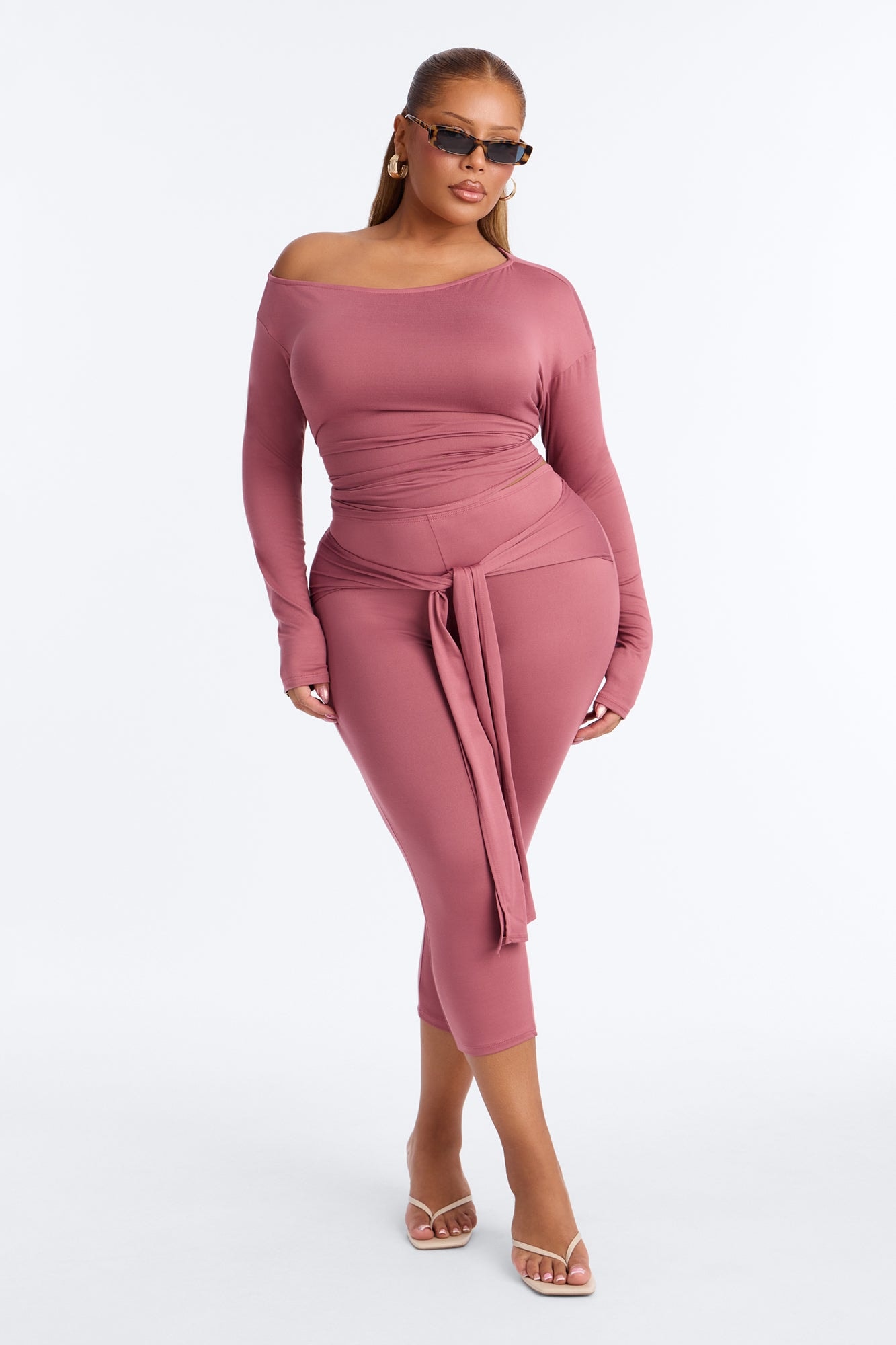 Leah Tie Waist Capri Set - Marsala image 1