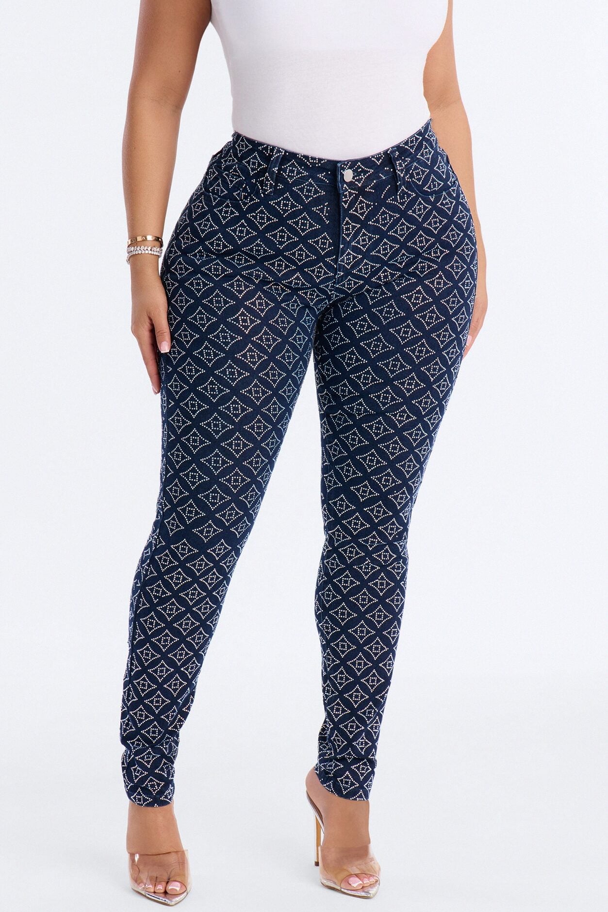 Radiant Energy Embellished Stretch Skinny Jeans - Dark Denim image 1