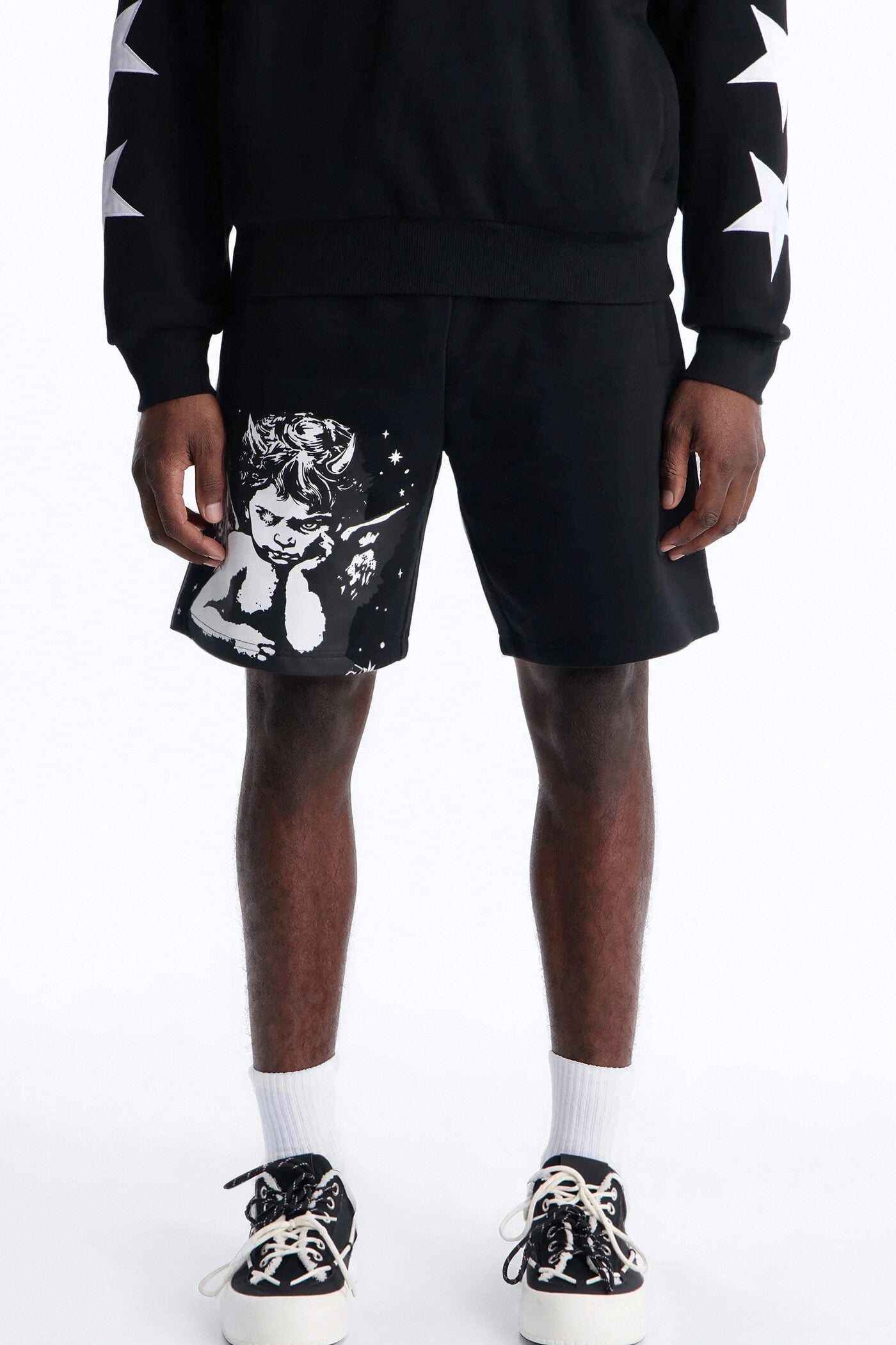 Menace Sent Embroidery Sweatshorts - Black image 1