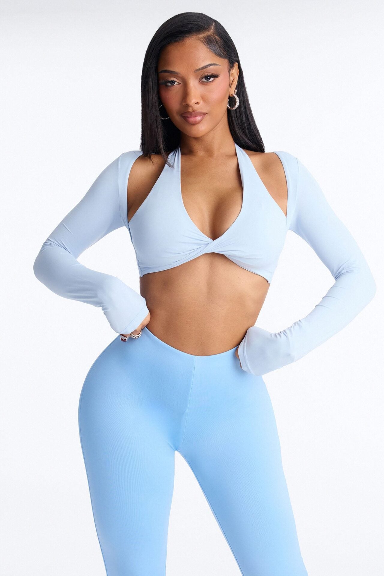 Second Skin Padded Long Sleeve Crop Top - Light Blue image 1