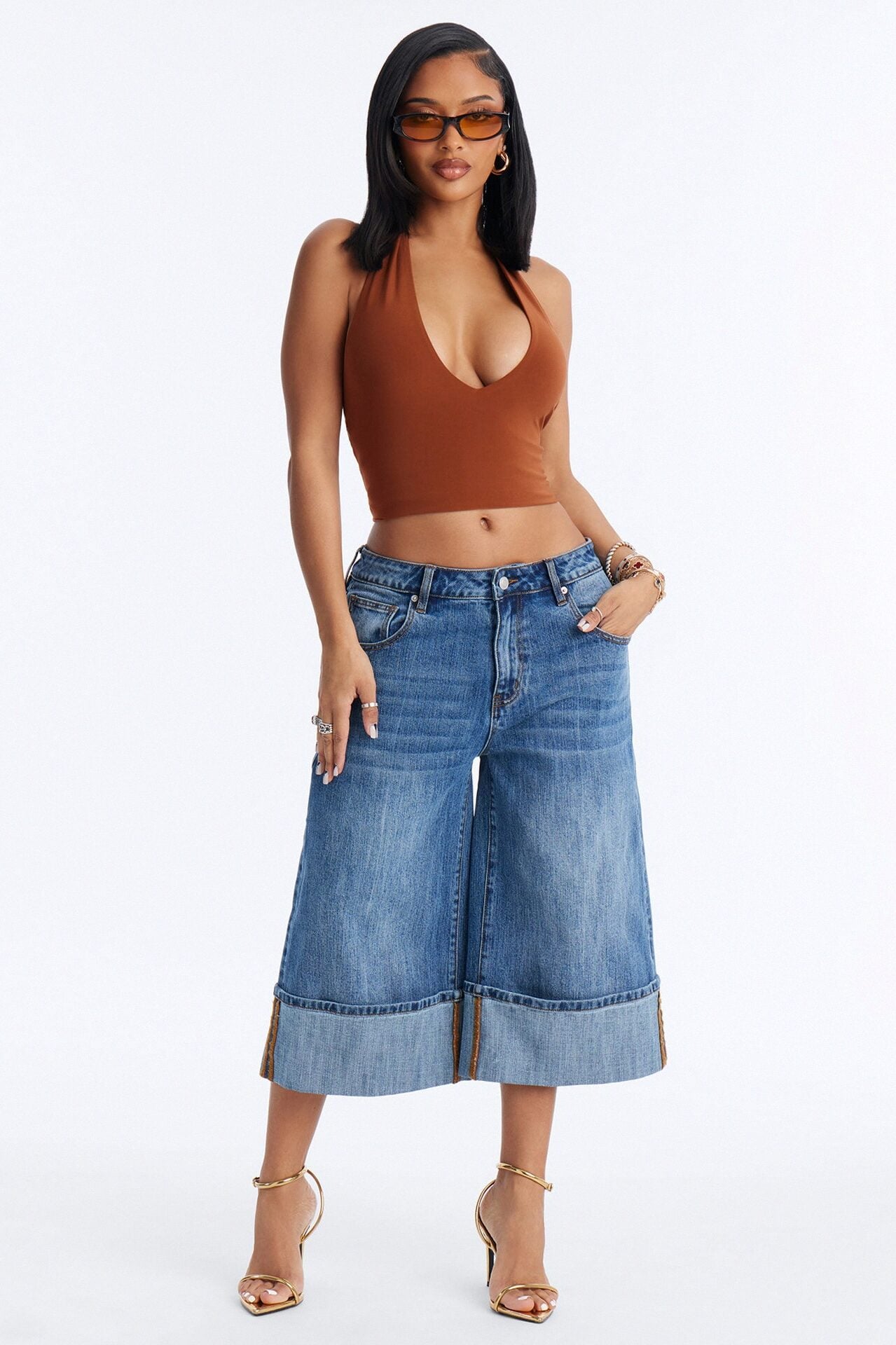 It's Clear To See Wide Leg Culotte Jeans - Dark Wash image 1