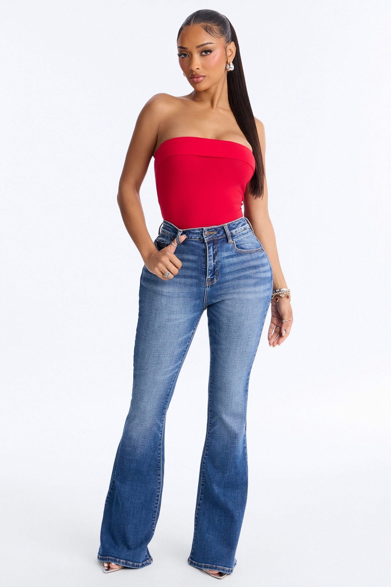 Penelope Premium Stretch Flare Jeans - Medium Wash image 1
