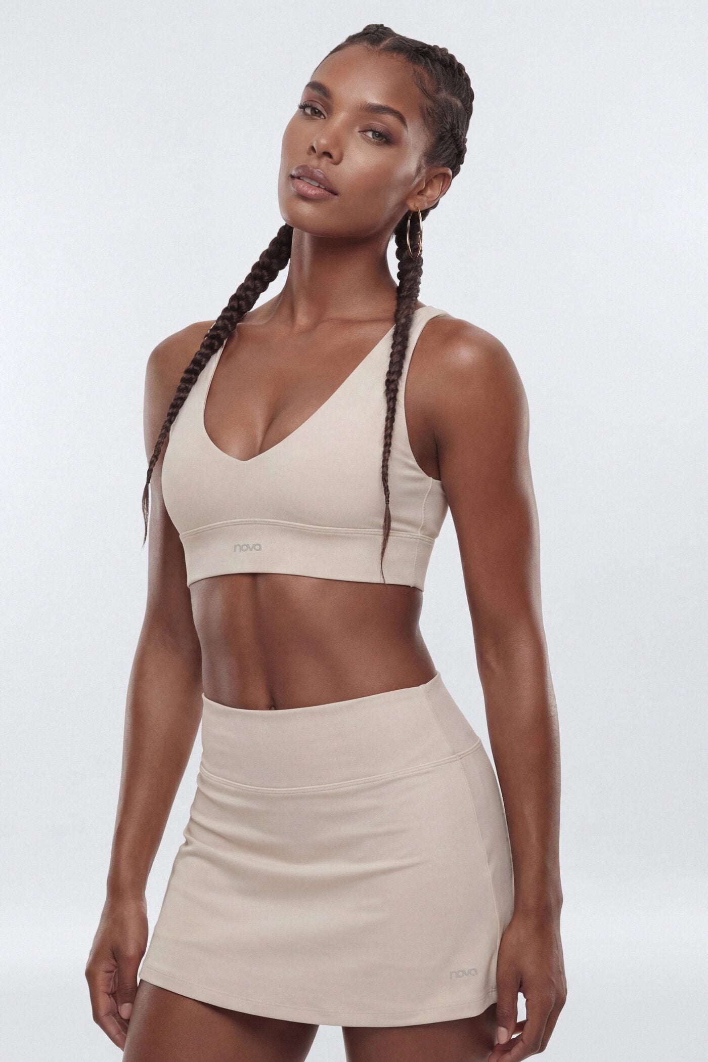 AirSculpt™ V Neck Sports Bra - Oat Milk image 1
