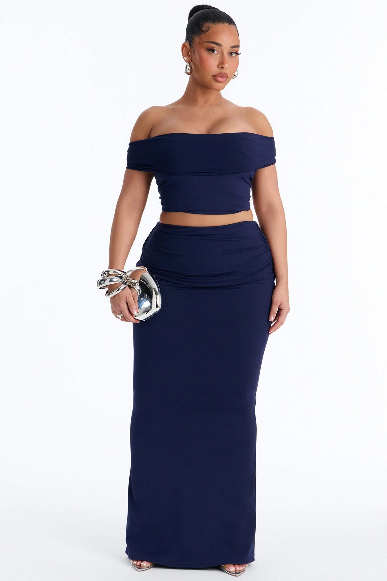 Bianca Matte Form Double Lined Maxi Skirt Set - Navy image 1
