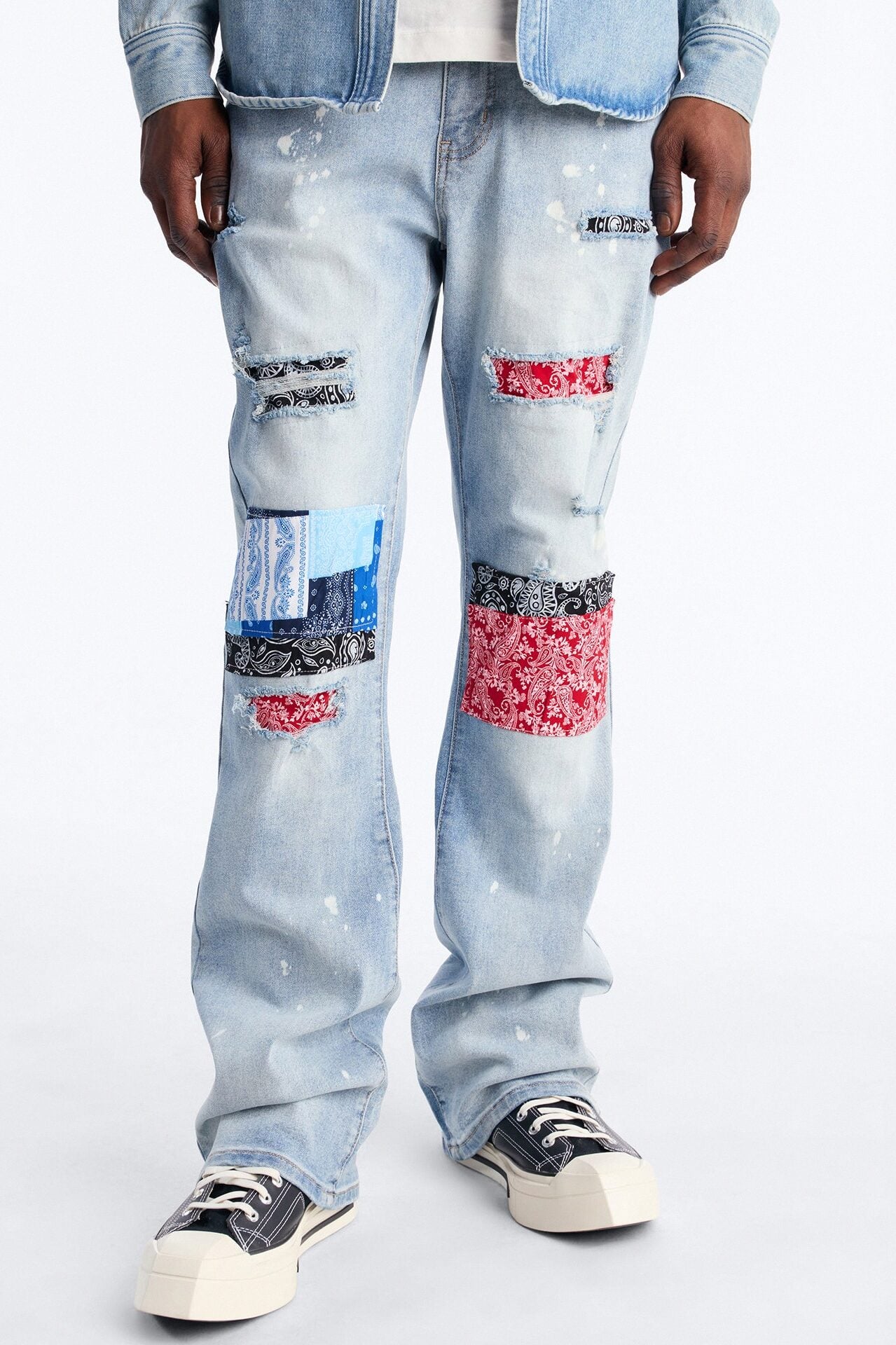 Stacked Skinny Flare Paisley Jungle Jean - Medium Blue Wash image 1
