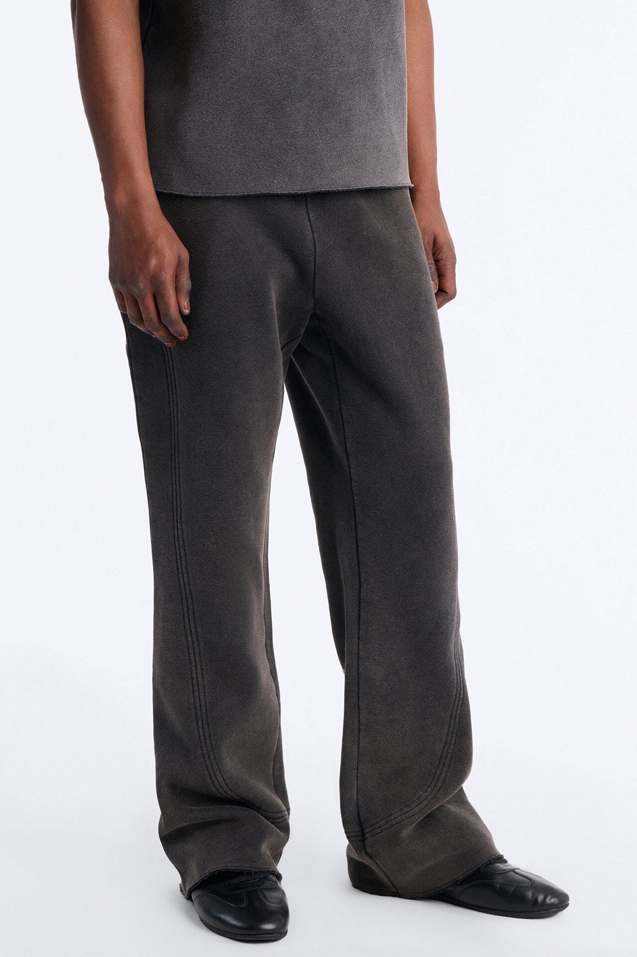 Washed Raw Edge Flare Sweatpant - Black Wash image 1