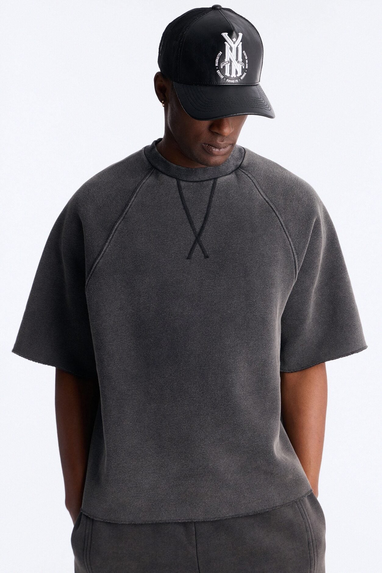 Washed Raw Edge Oversized Tee - Black Wash image 1