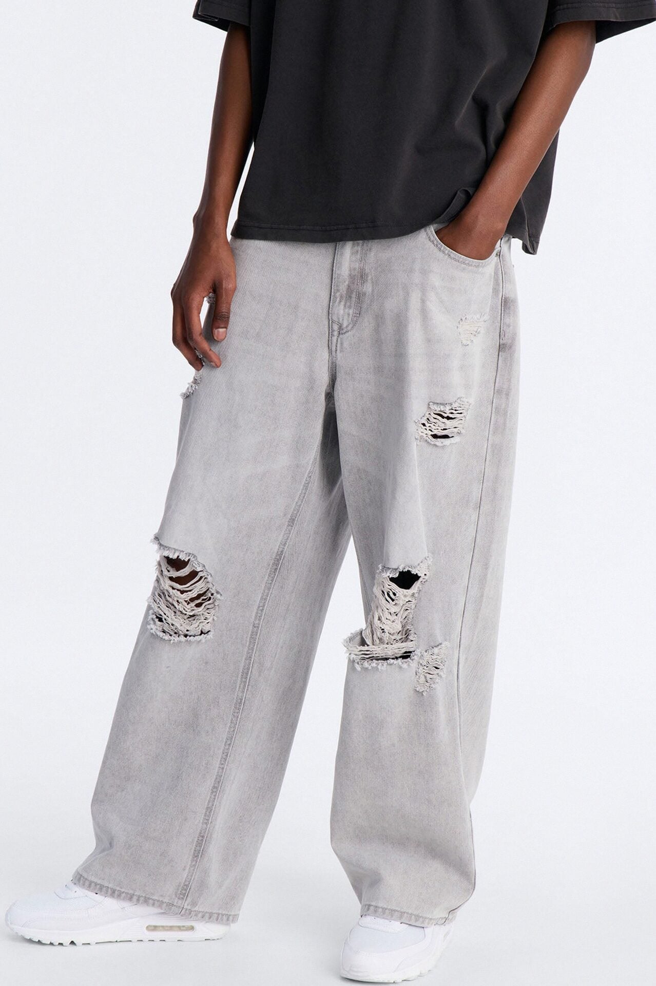 Essential Destroyed Baggy Rigid Jean - Grey image 1