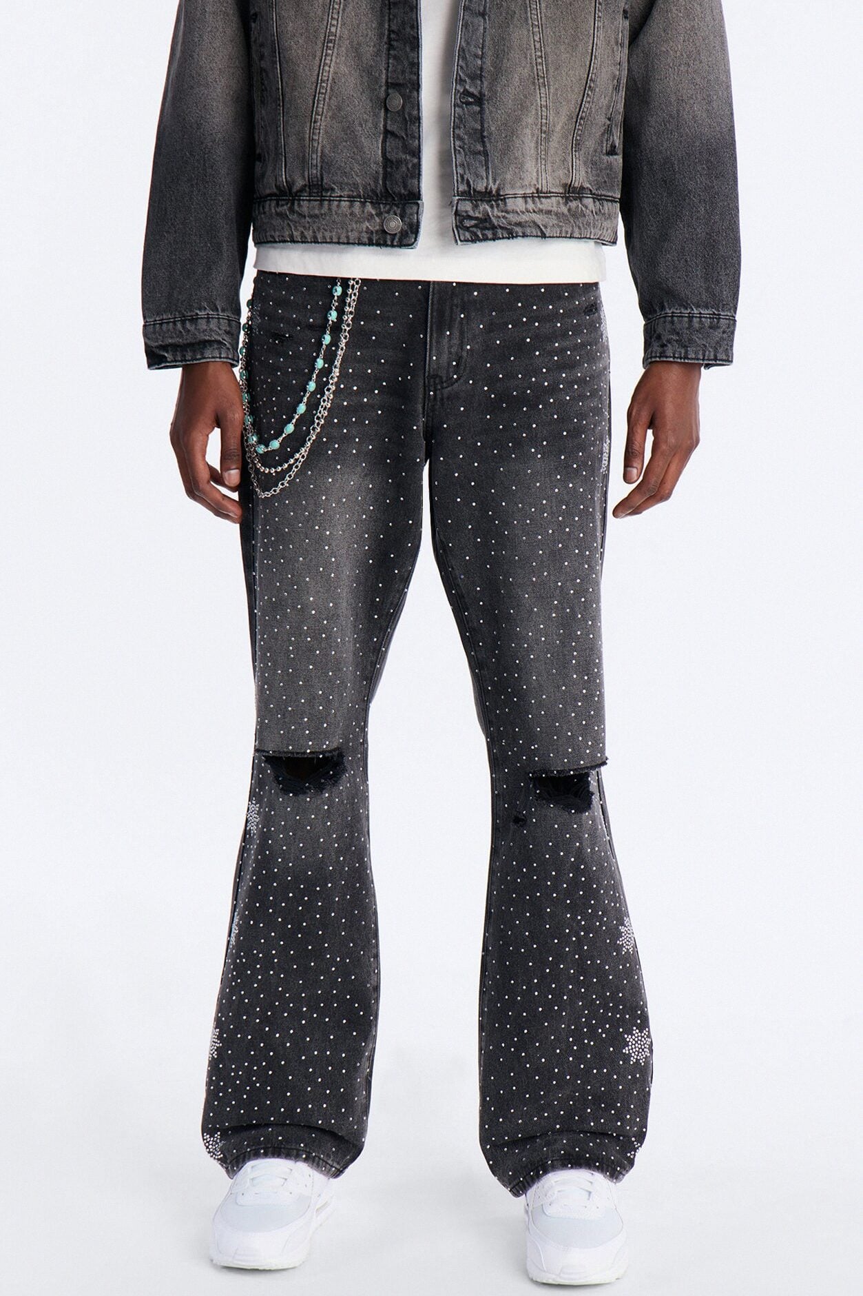 Straight Flare Static Drip Jeweled Jean - Black Wash image 1