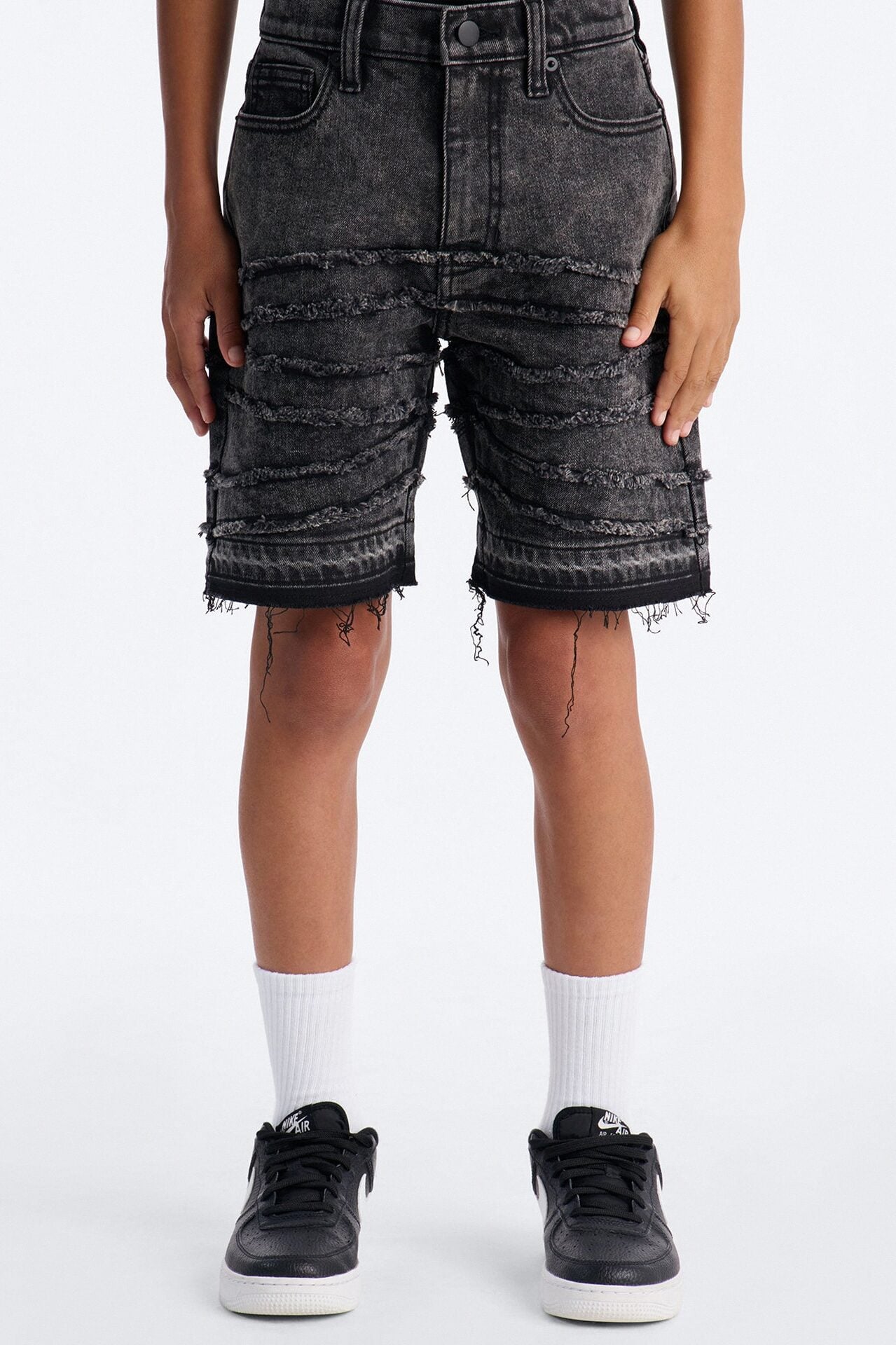 Mini Nice Try Frayed Denim Short - Black Wash image 1