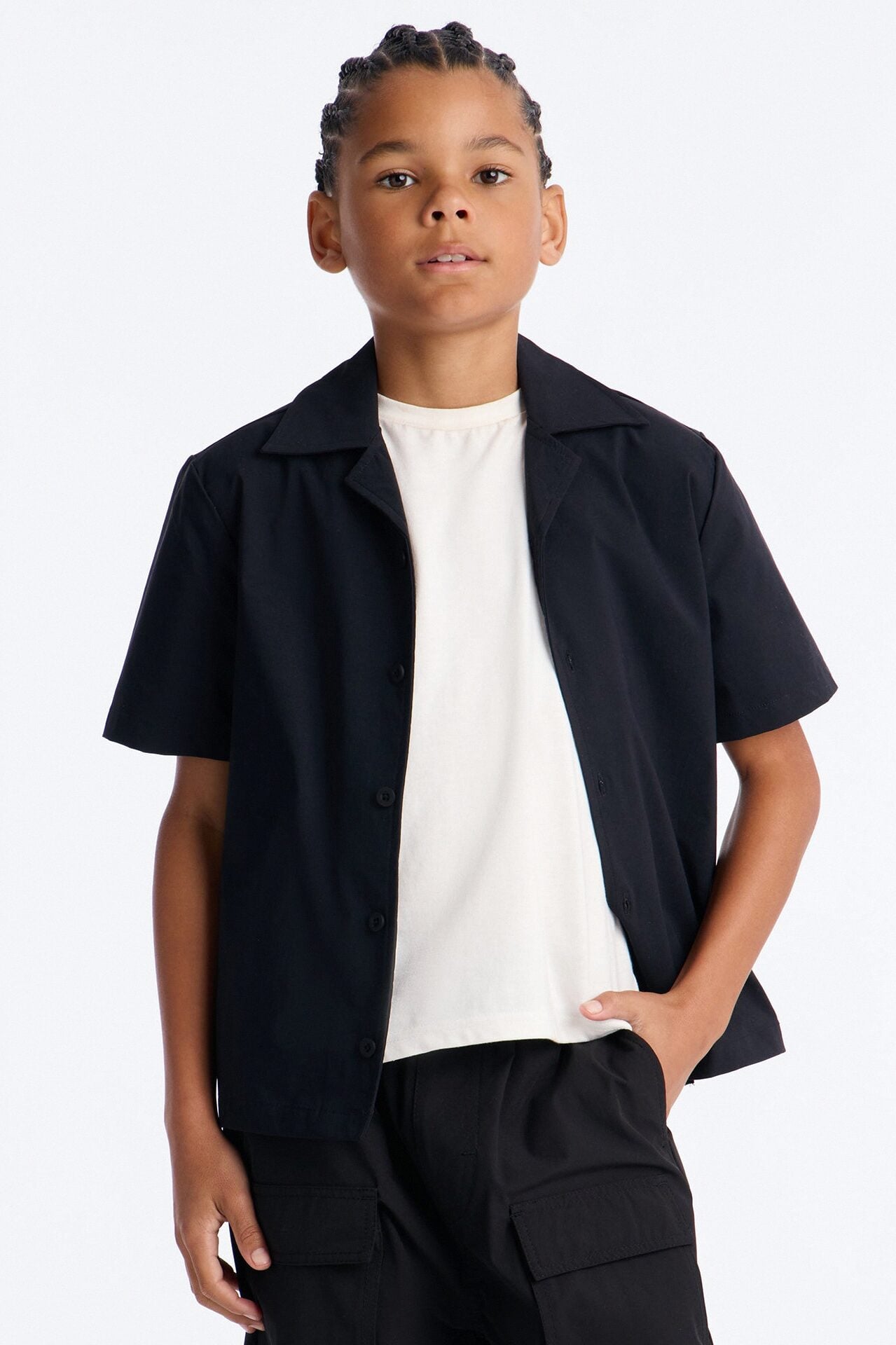 Mini Montez Cuban Collar Button Up Shirt - Black image 1