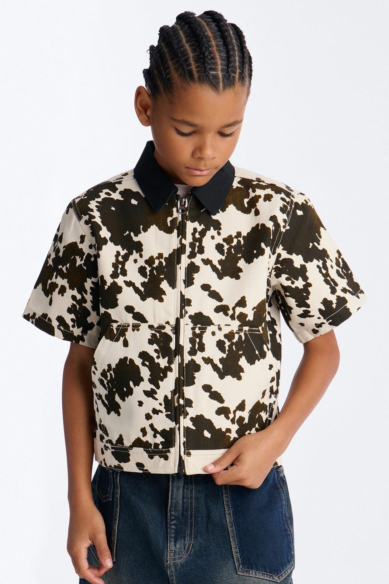 Mini Cropped Roxbury Contrast Collar Shirt - White/combo image 1