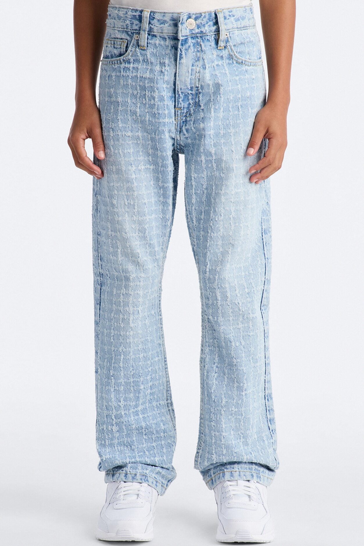 Mini Straight Flare Windowpane Jean - Light Wash image 1