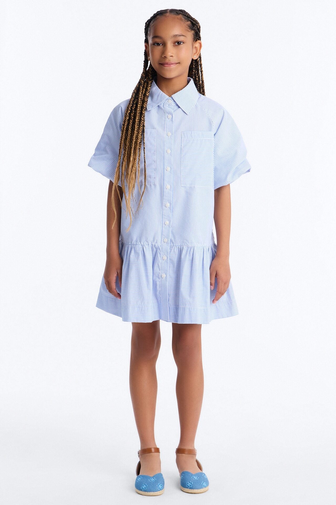 Mini Phone Calls Pinstripe Mini Dress - Blue/combo image 1