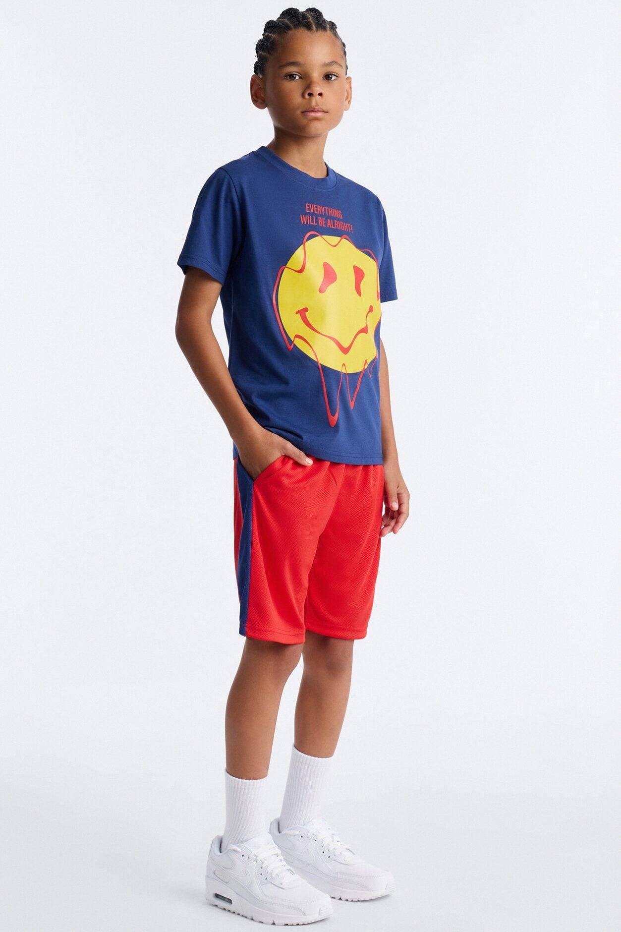 Mini Everything Will Be Alright Mesh Short Set - Navy/Red image 1
