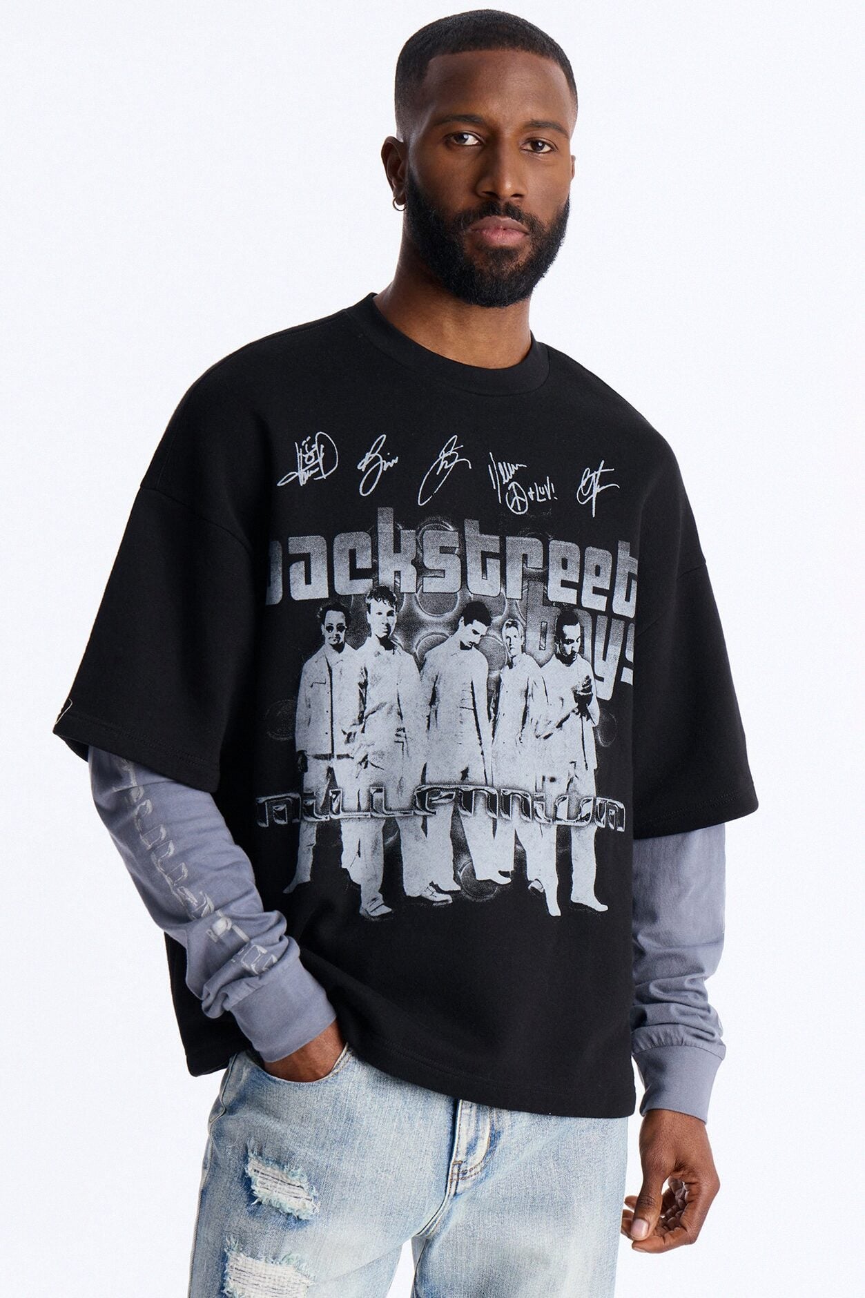 Backstreet Boys Larger Than Life Oversized Fleece Twofer - Black Wash image 1