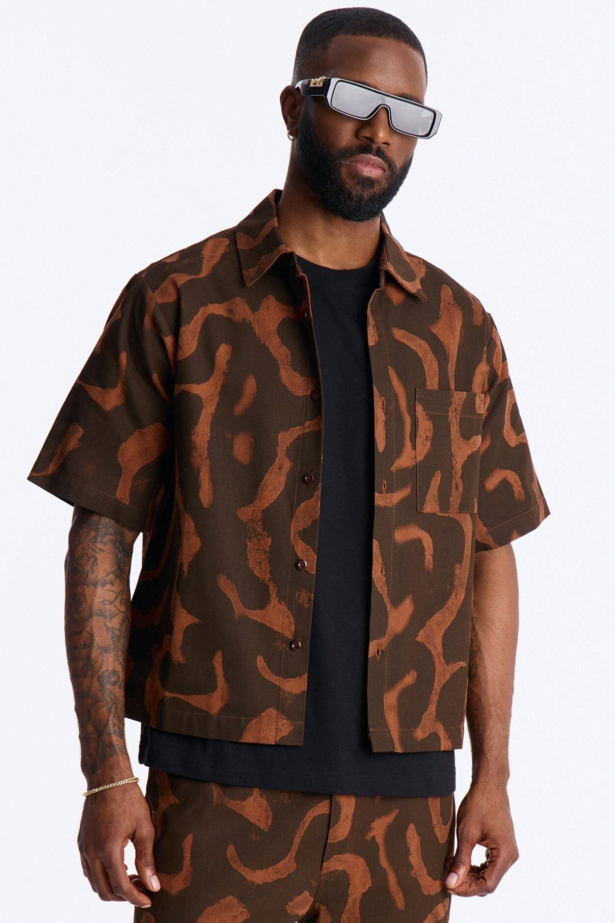 Drizzled Button Up Shirt - Rust image 1