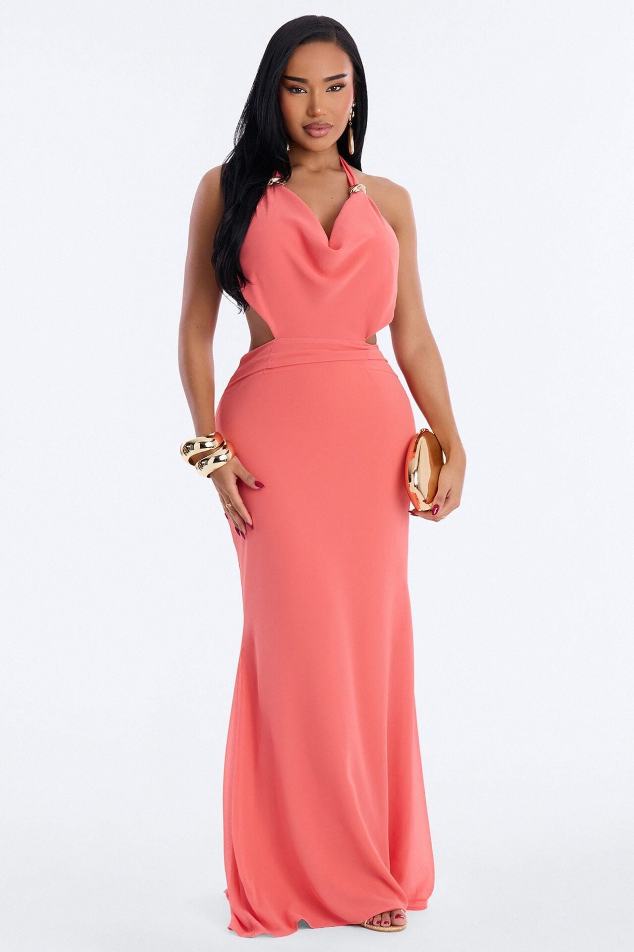 Daliah Backless Chiffon Maxi Dress - Coral image 1