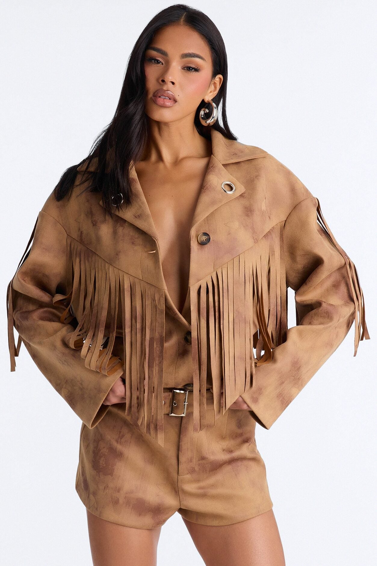 Sophia Faux Suede Belted Micro Short Set - Khaki image 1