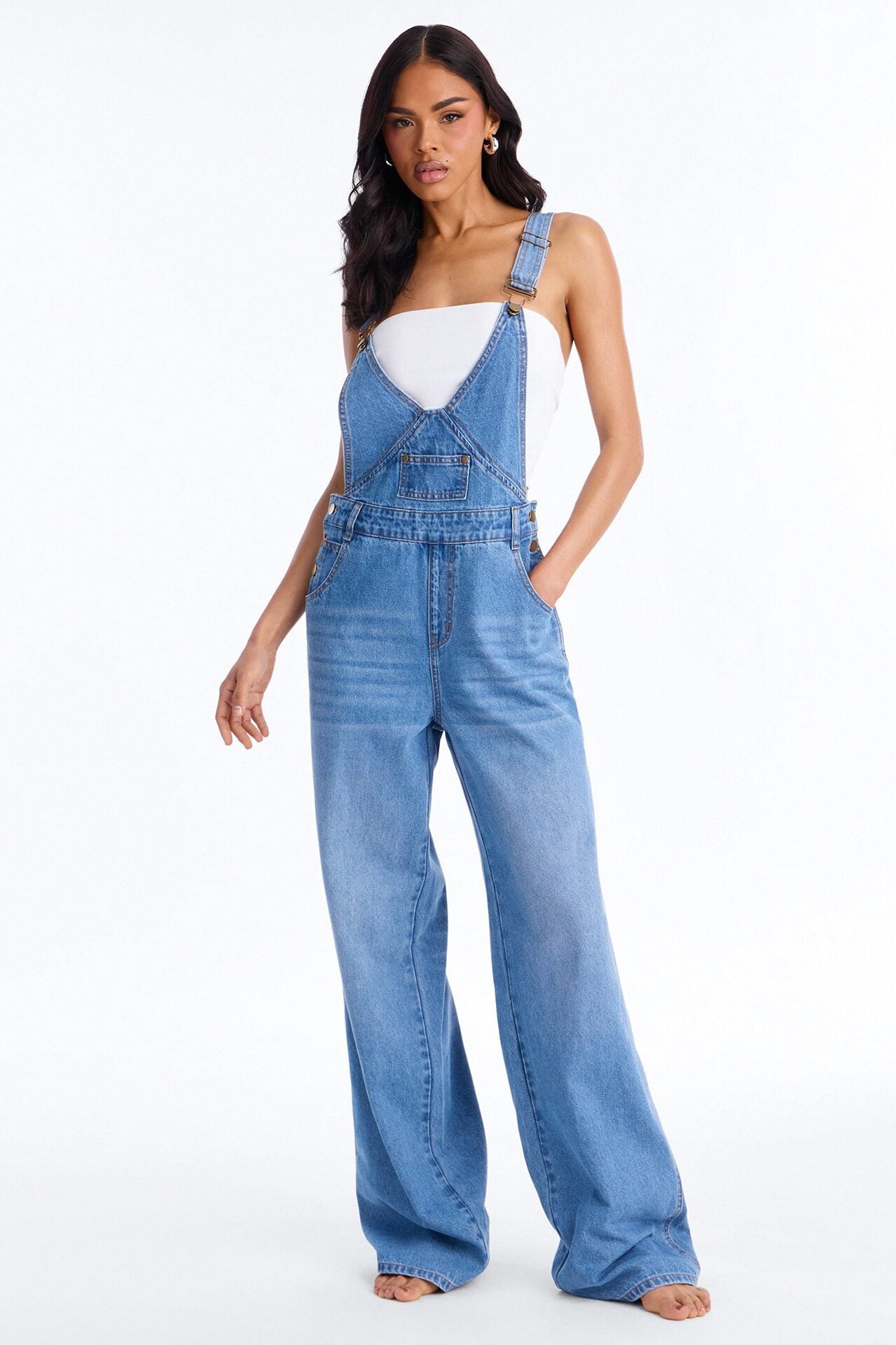 Ocean View Boyfriend Denim Overalls - Medium Wash image 1