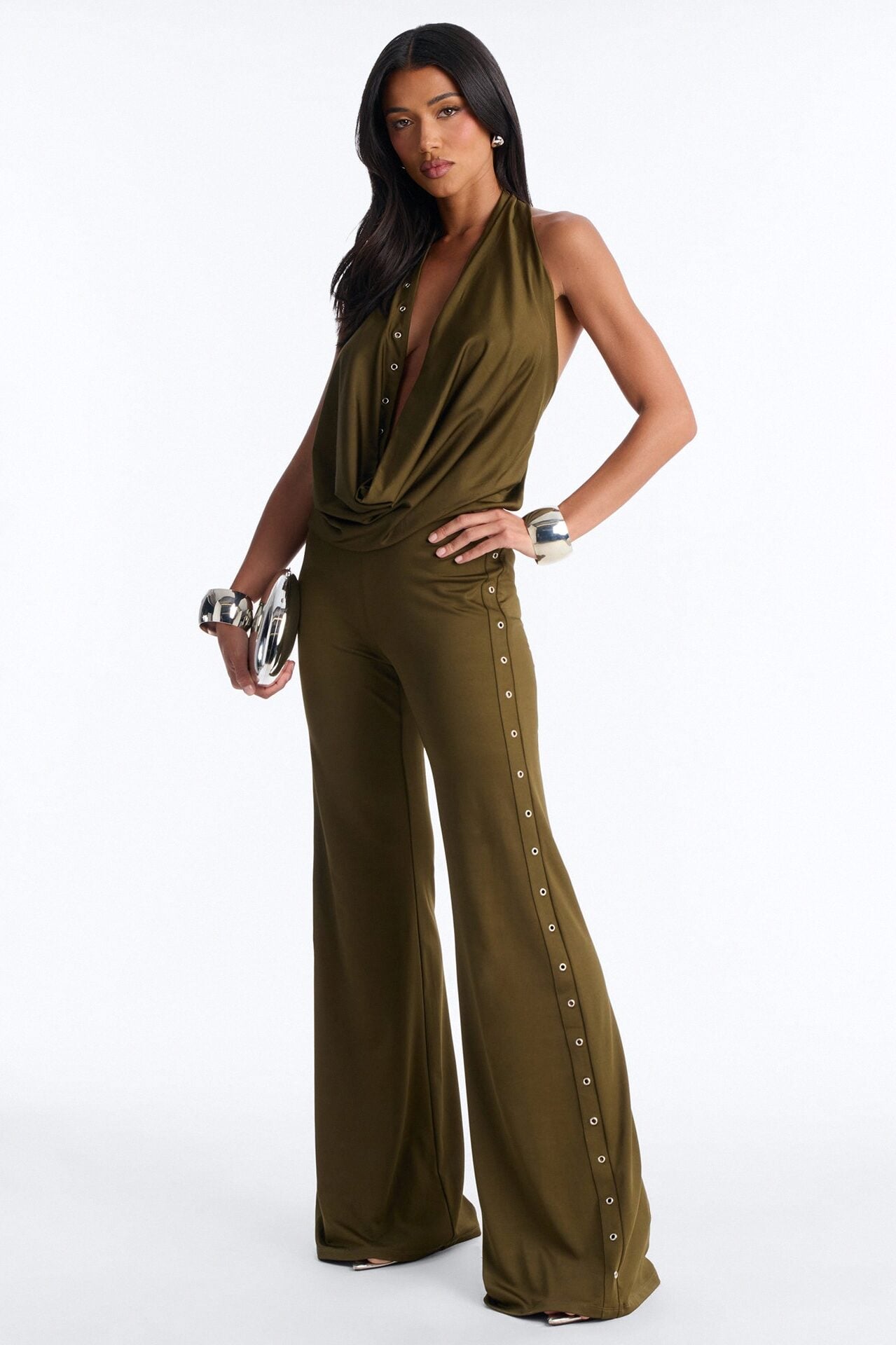 Festival Night Backless Wide Leg Jumpsuit - Olive image 1