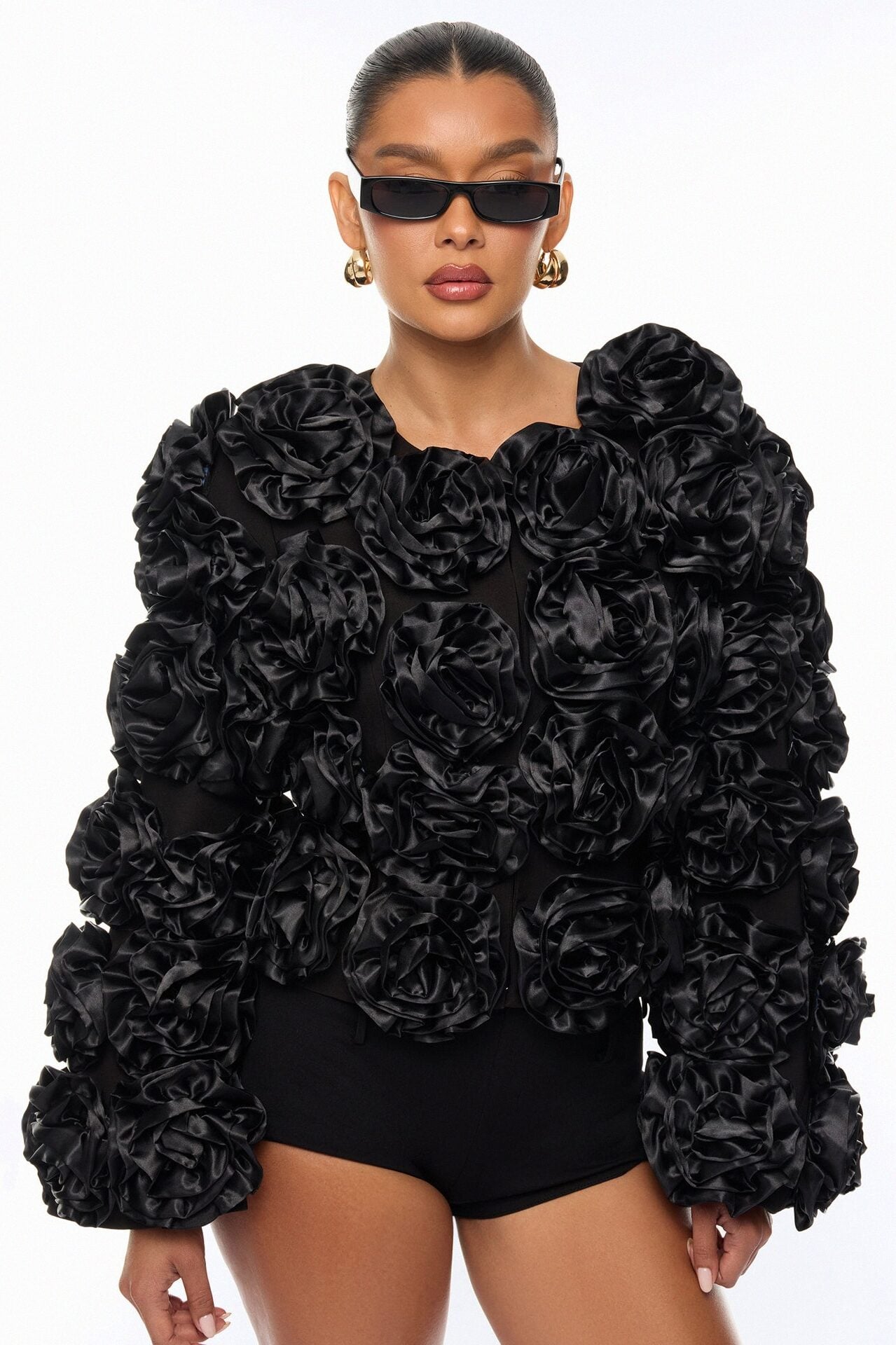 Petal Poise Floral Applique Jacket - Black image 1