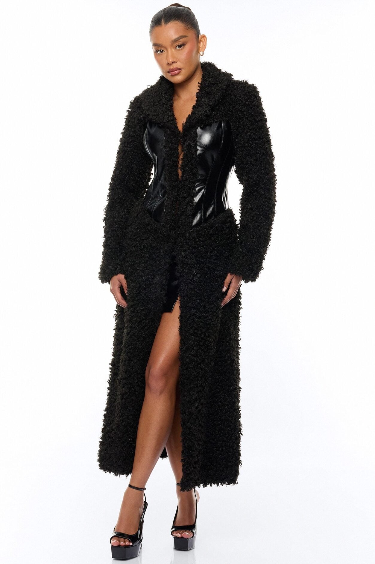 Undercover Faux Leather Sherpa Coat - Black image 1