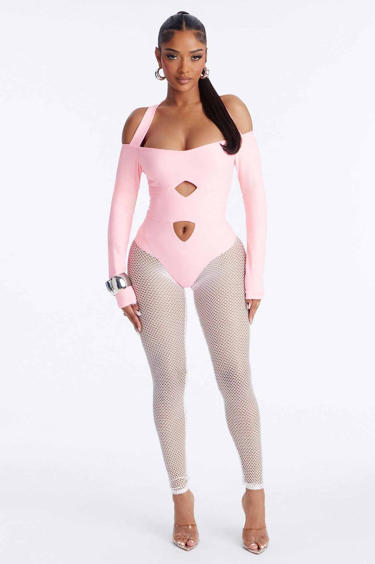 Roxy Form Double Lined Bodysuit Fishnet Set - Pink/combo image 1