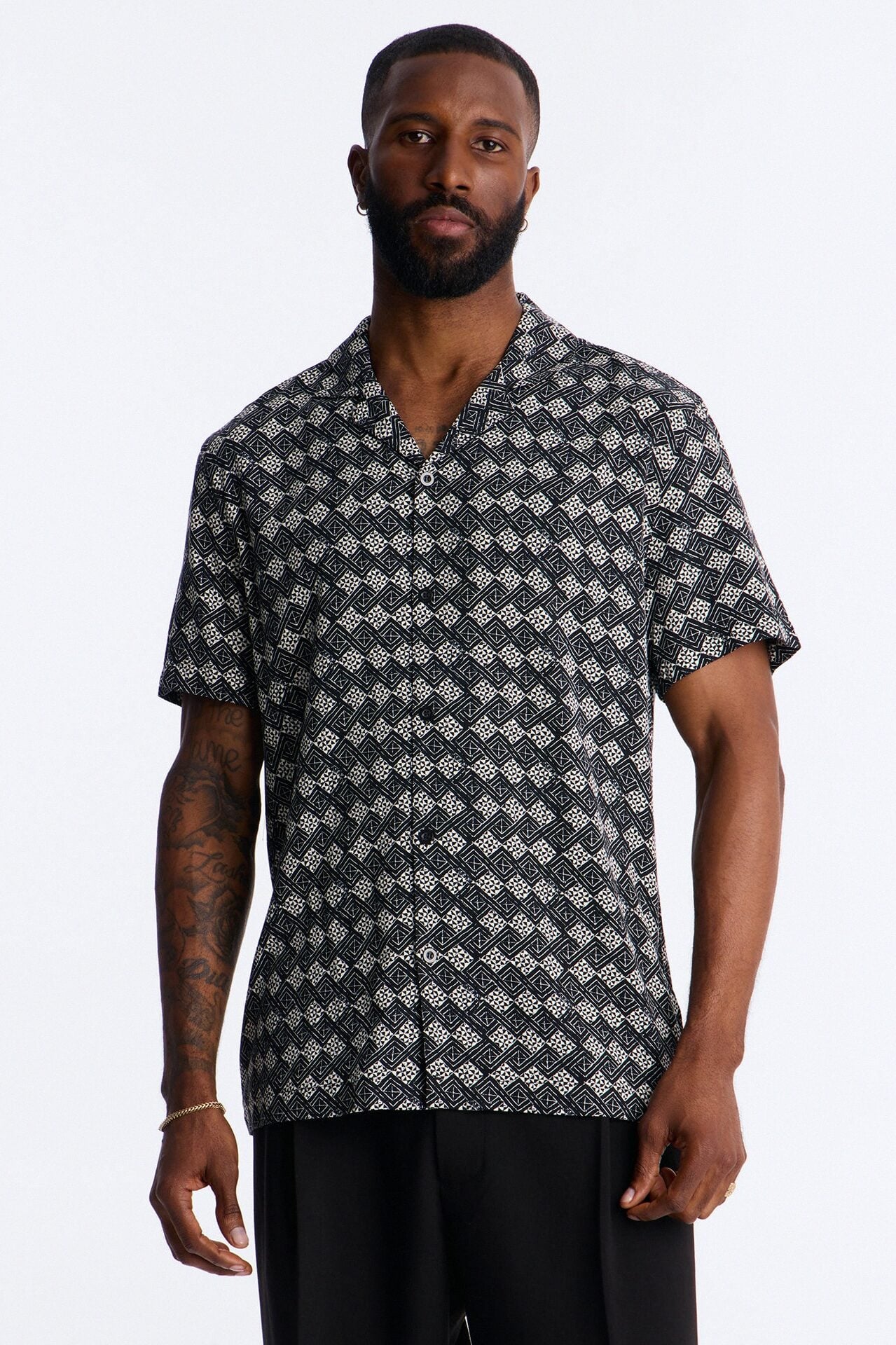 Royale Cuban Collar Button Up Shirt - Black image 1